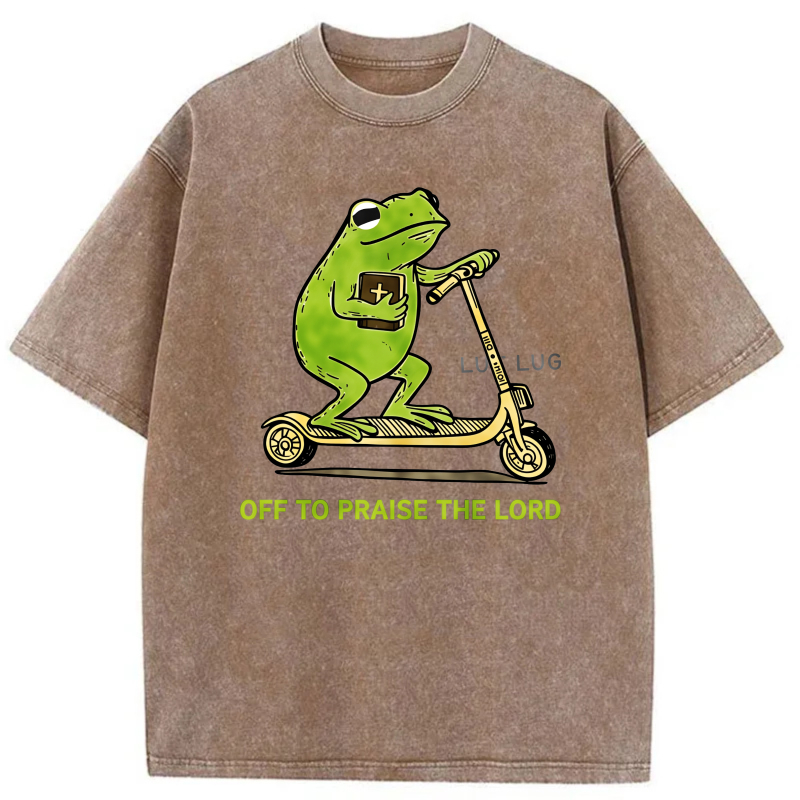 Frog Riding Scooter With Bible And Text tshirt 100% cotton