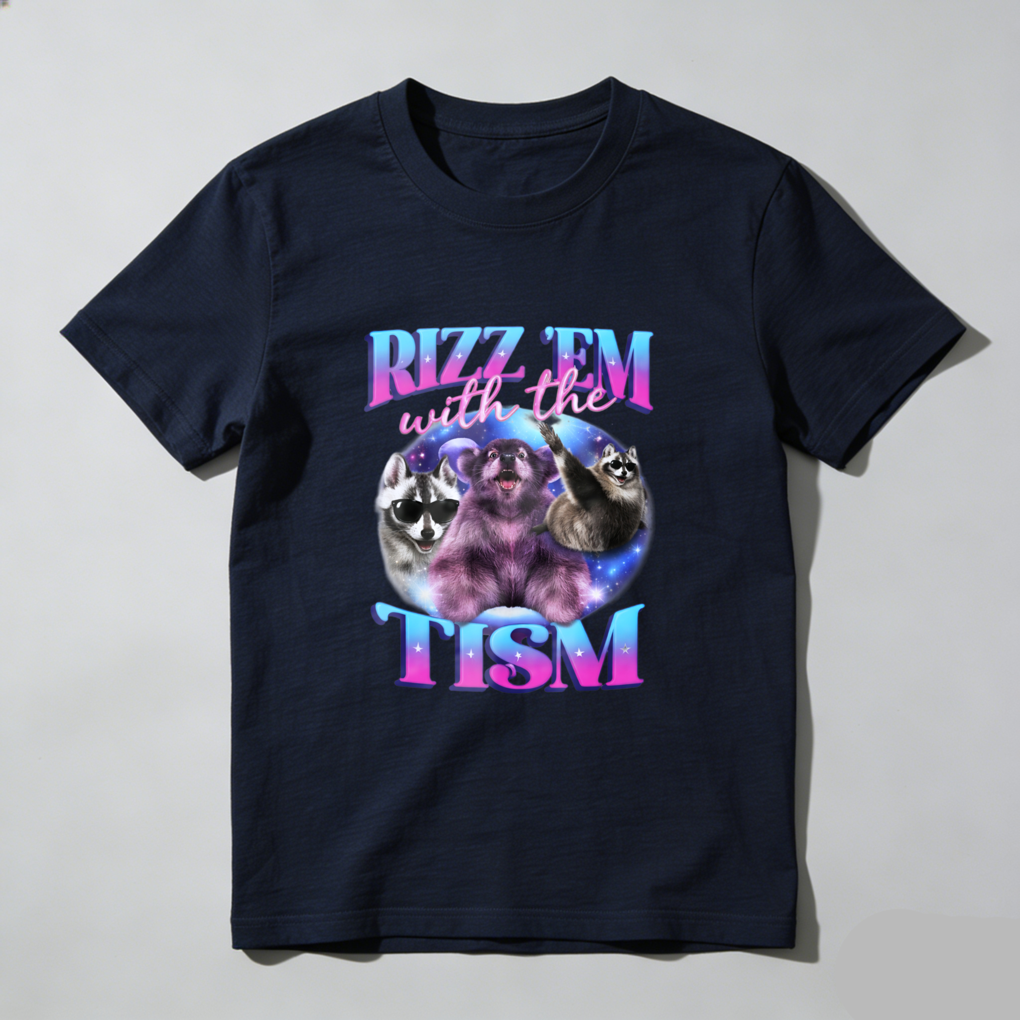 Rizz Em With The Tism Funny Animal Shirt Galaxy Design Black T-Shirt