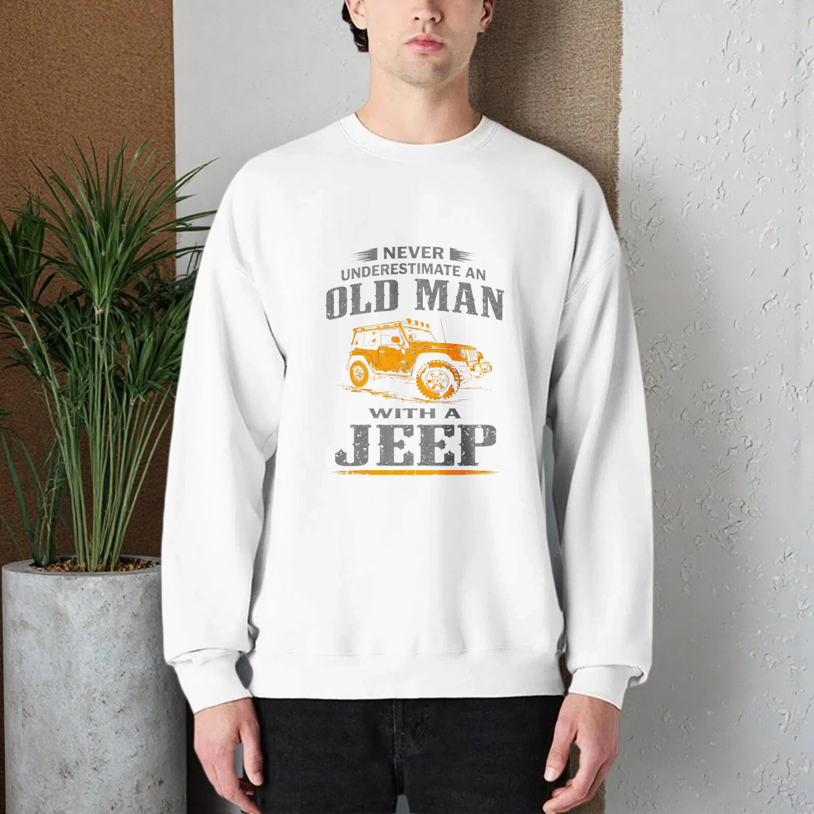 TEECURENT Never Underestimate An Old Man With A Jeep Sweatshirt For Men And Women Unisex Crewneck Pullover Long Sleeve Casual Top