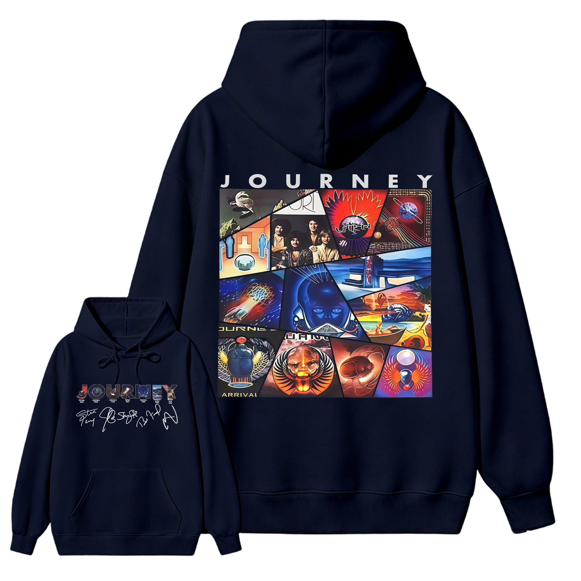 Vintage Journey Rock Band Classic Album Collage Graphic Short Sleeve Hoodie