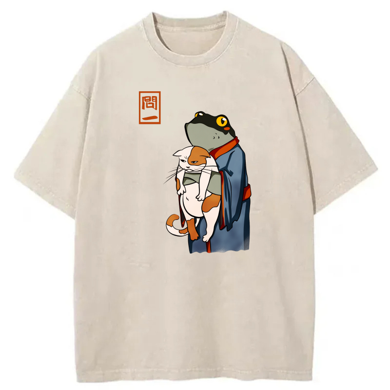Cat Riding Frog In Kimono tshirt 100% cotton