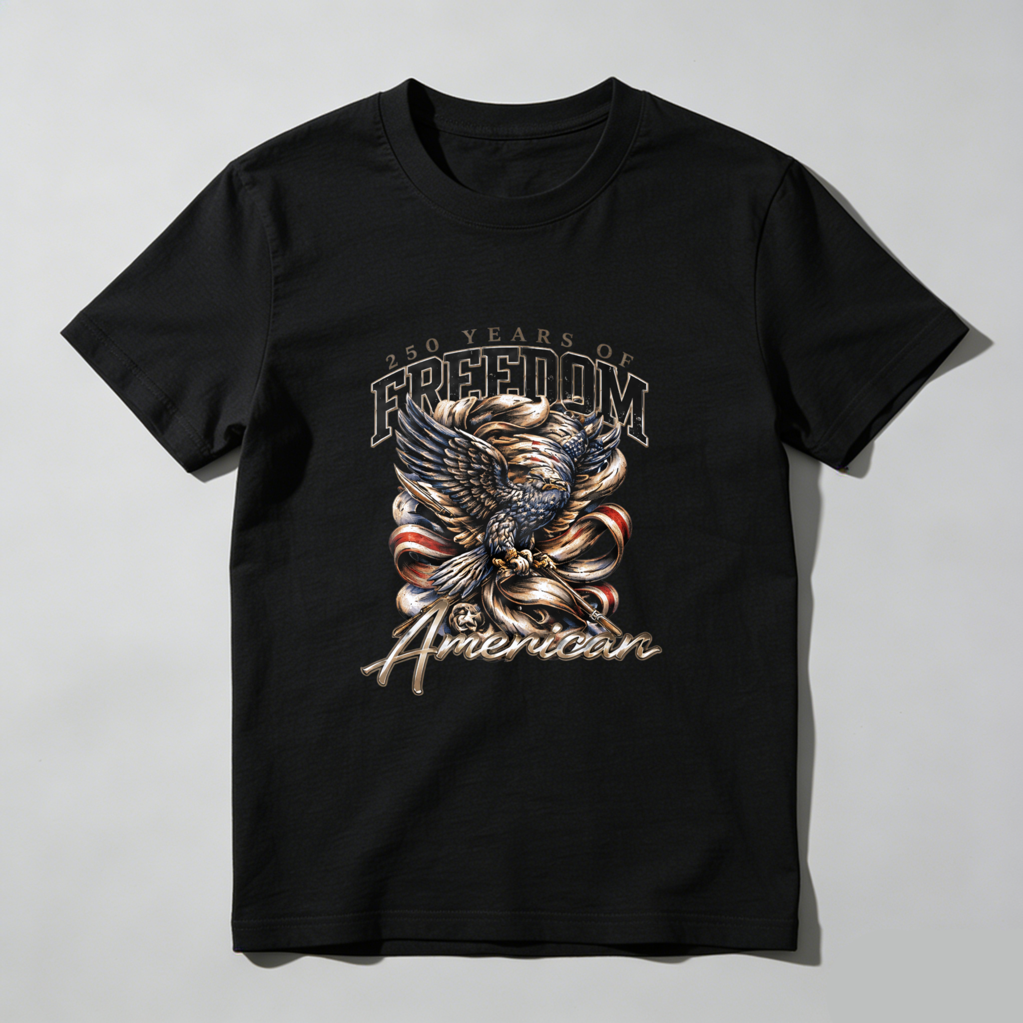 American Eagle Freedom 250 Years Patriotic T Shirt Men Women Black Cotton Graphic Tee Independence Day Celebration Apparel