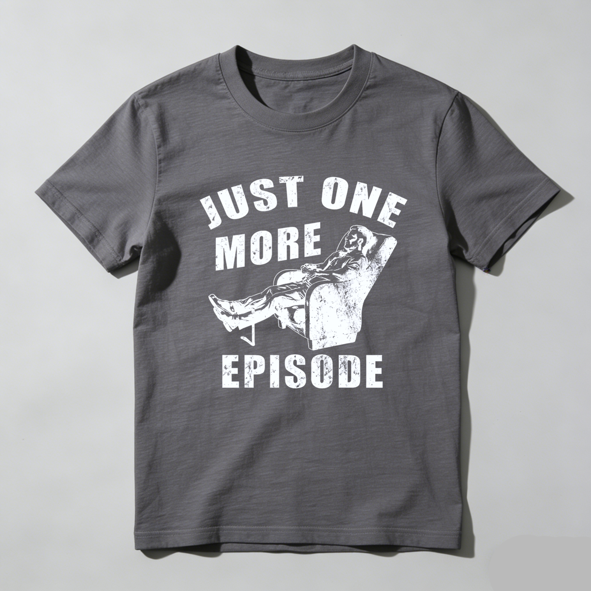 TEECURENT Just One More Episode T-Shirt With Couch And Remote Design For TV Show Fans