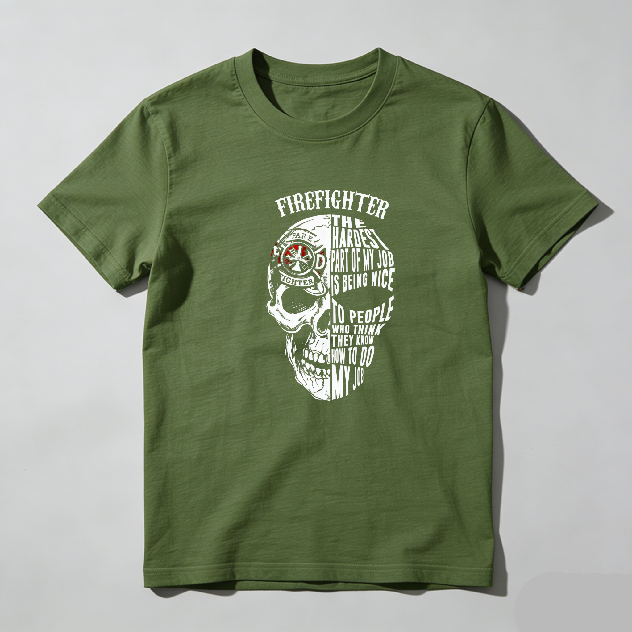TEECURENT Firefighter Skull Design Pure Cotton Short Sleeve T Shirt-TeeCurent
