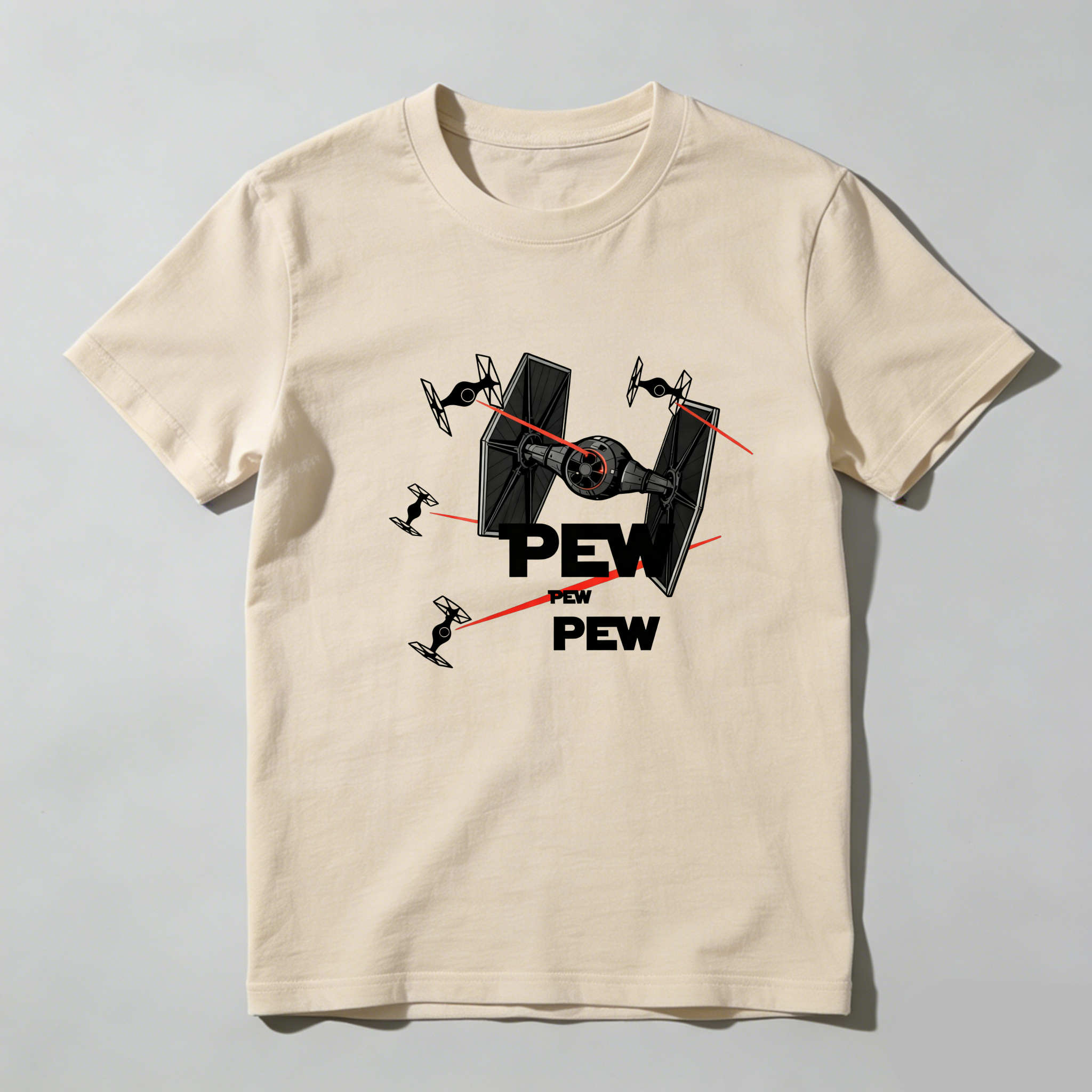 TEECURENT Star Wars Fighter Pew Pew Pure Cotton Short Sleeve T Shirt-TeeCurent