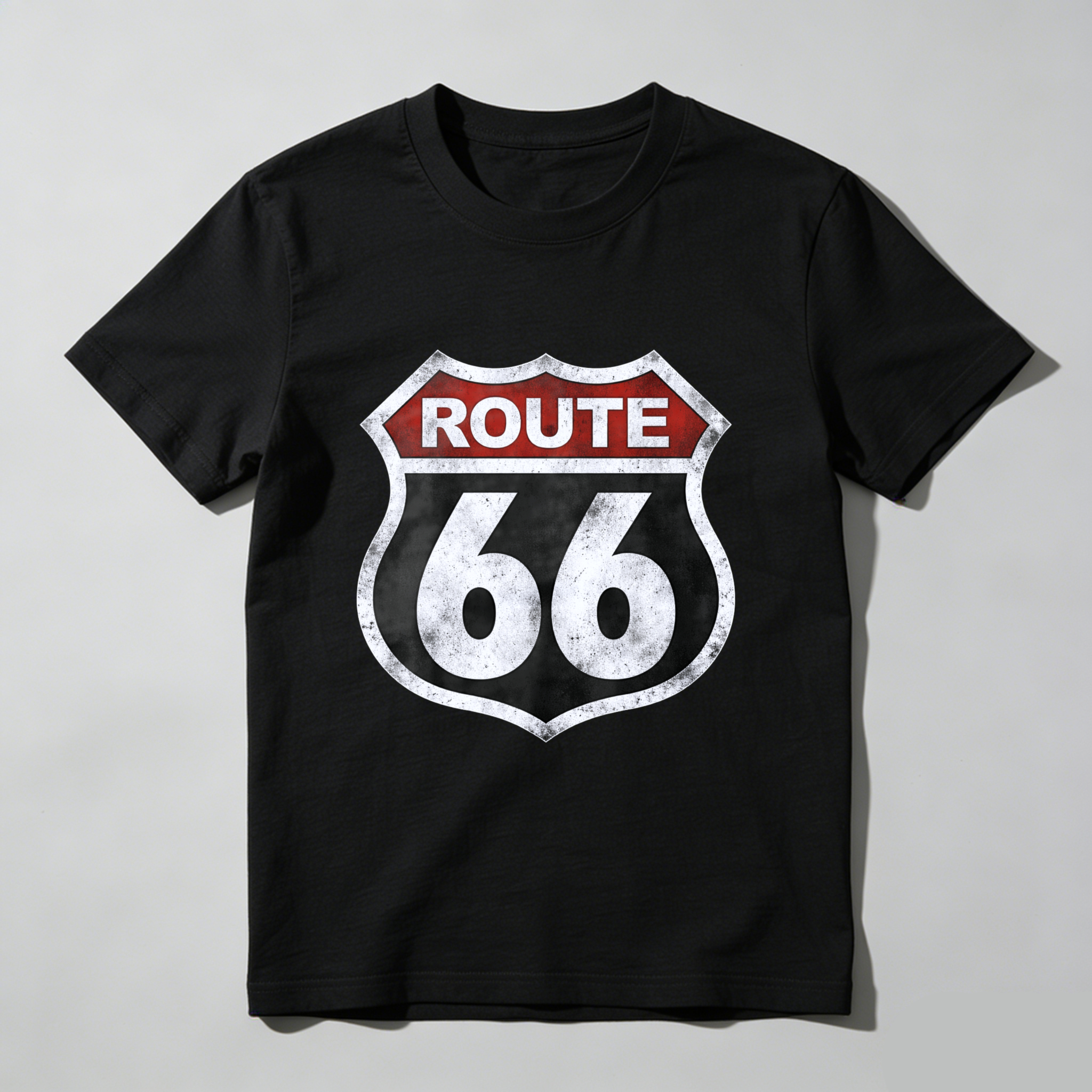 Route 66 Classic Highway Sign T-Shirt Black Vintage Road Trip Design Men Women Unisex Casual Wear