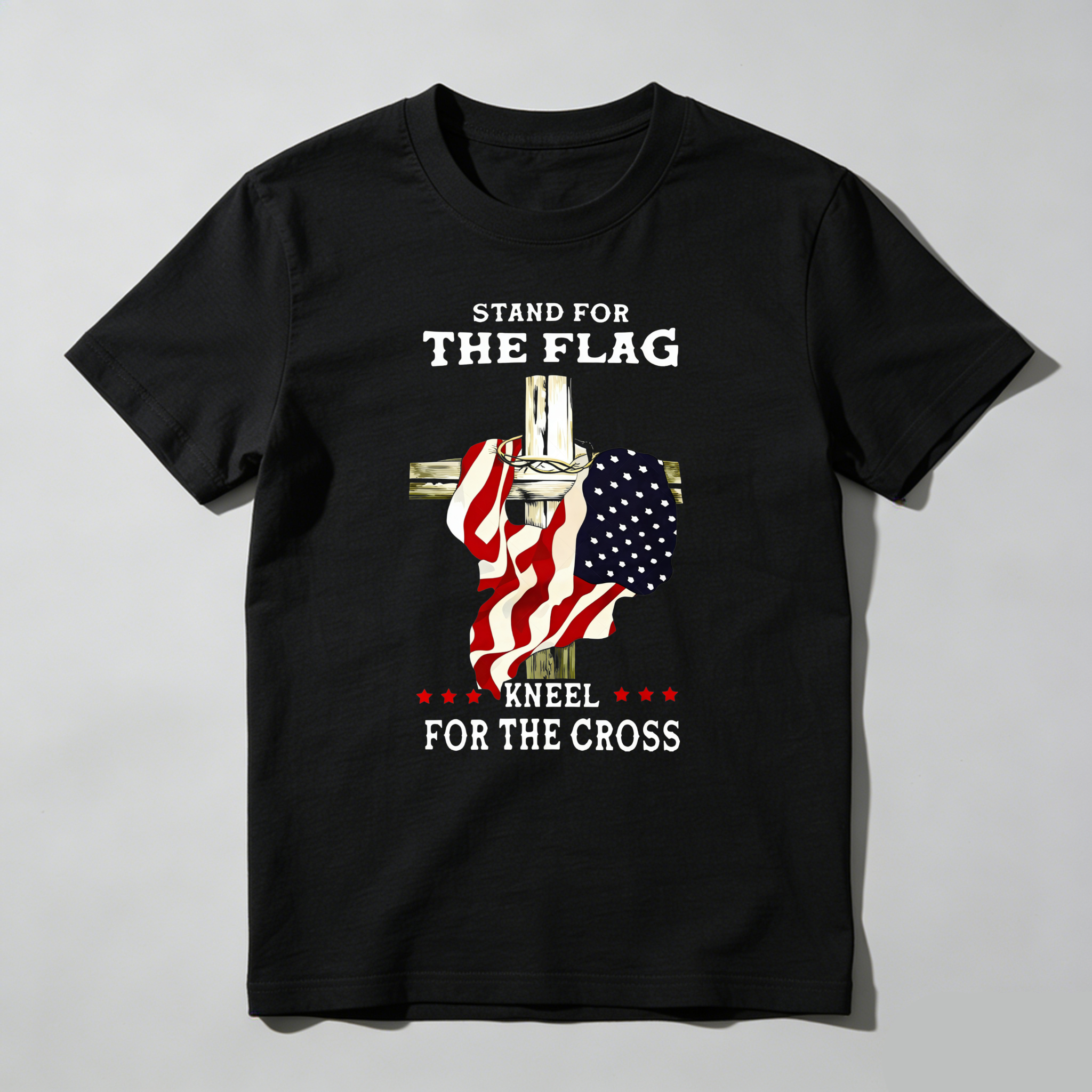 TEECURENT Stand For The Flag Kneel For The Cross Pure Cotton Short Sleeve T Shirt-TeeCurent