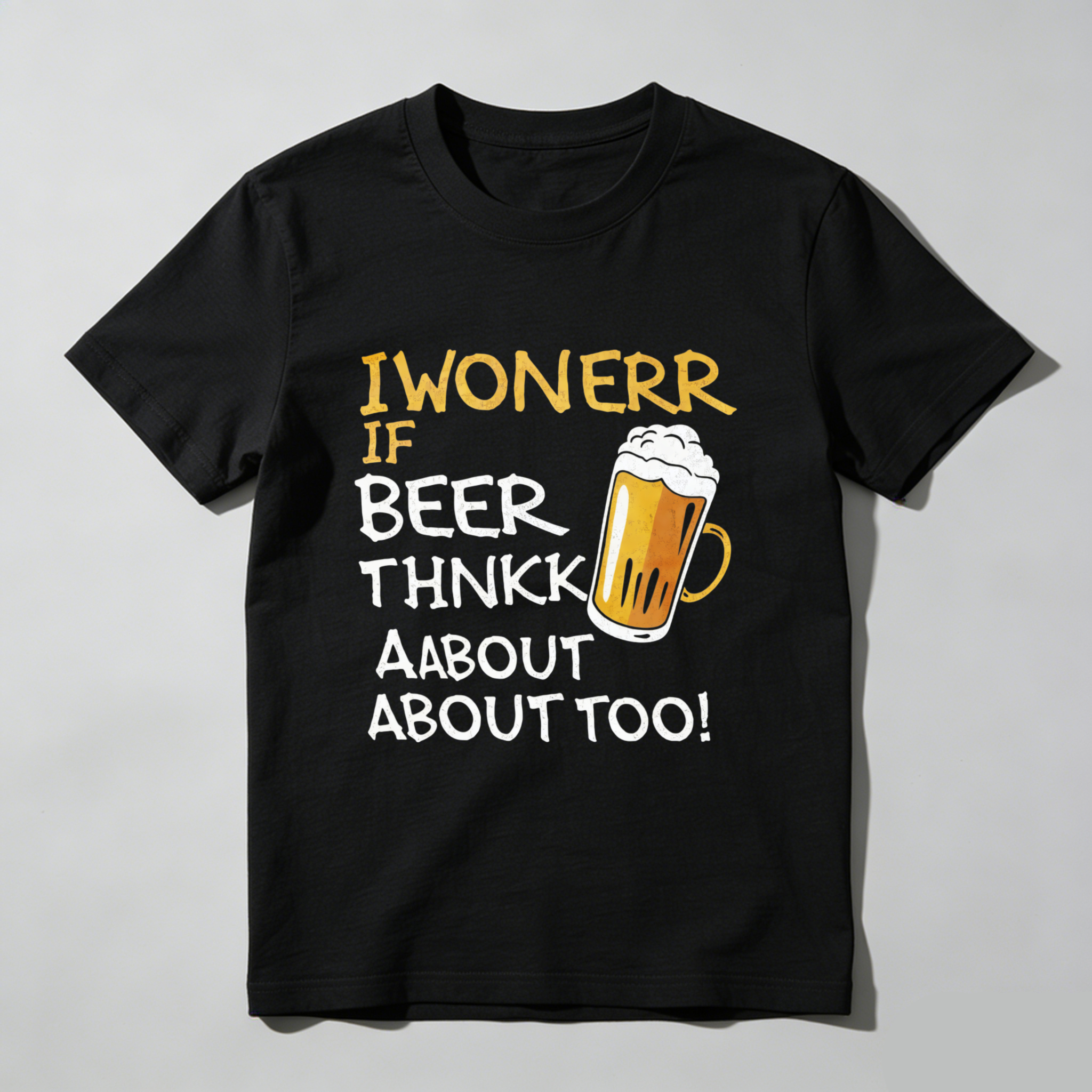 TEECURENT I Wonerr If Beer Thnkk About About Too Funny Beer Lover T Shirt Humorous Drinking Quote Graphic Tee For Men And Women WOMEN