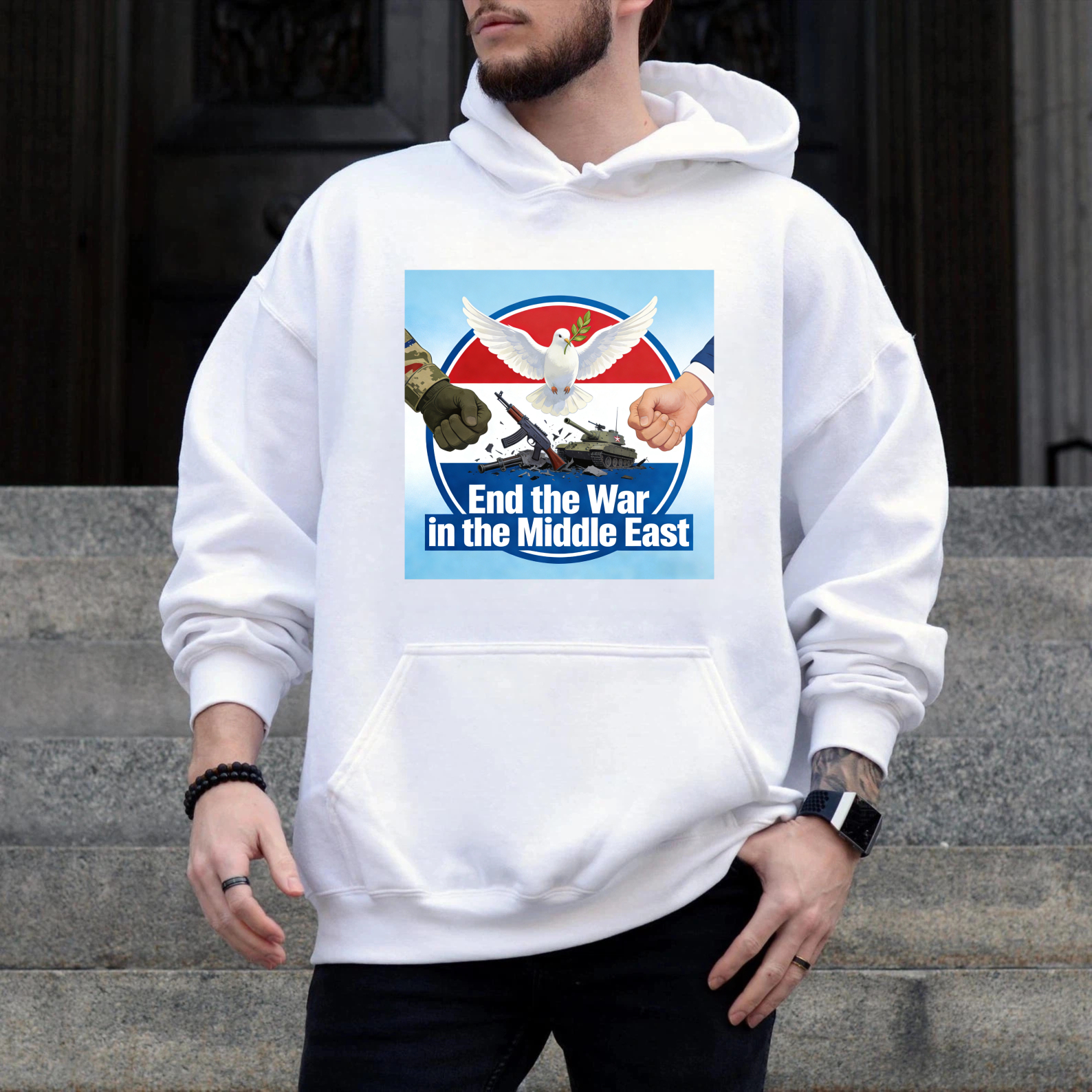 TEECURENT End The War In The Middle East Peace Dove Hoodie With Graphic Design For Peace Advocates And Humanitarian Supporters