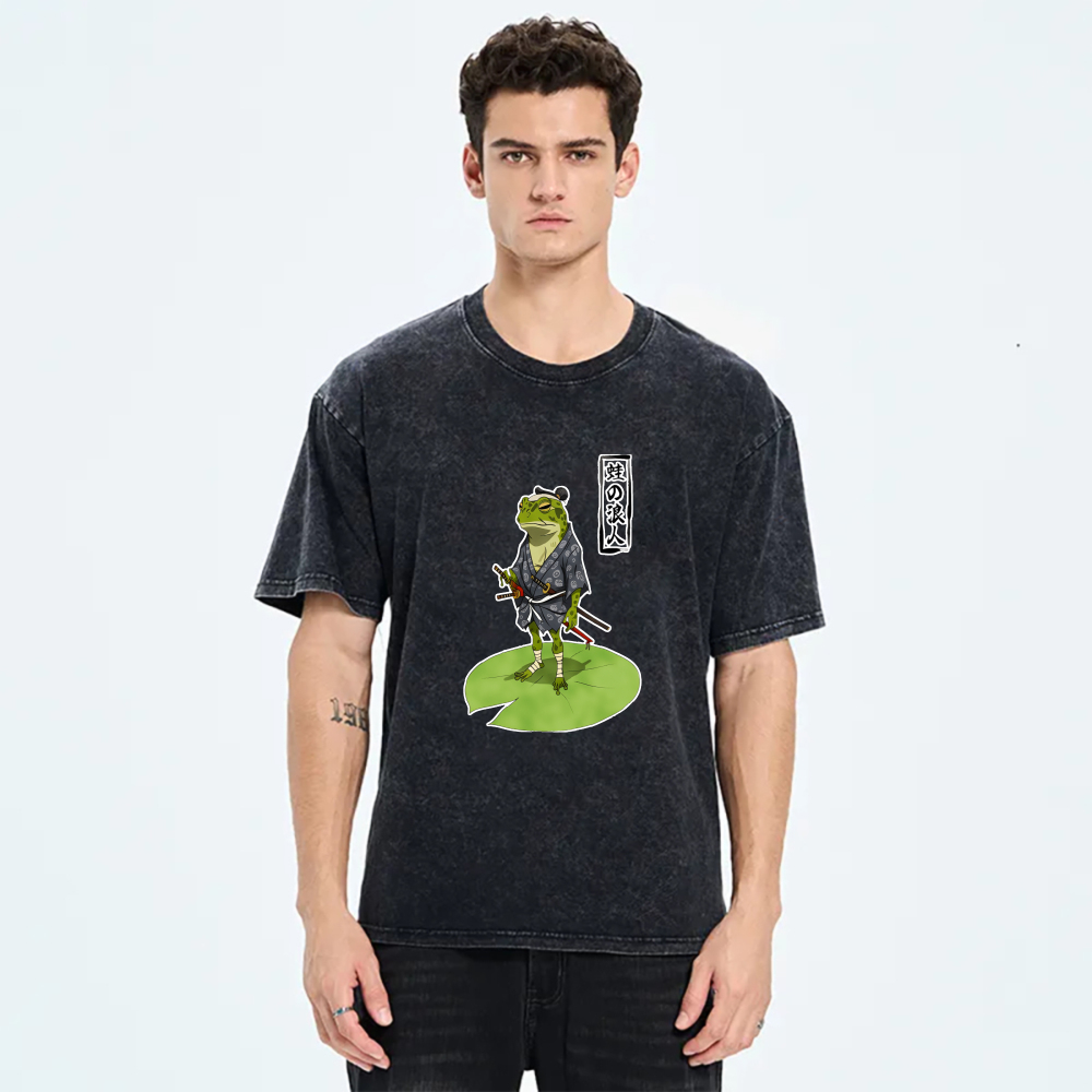 Frog Samurai Standing On Lily Pad tshirt 100% cotton