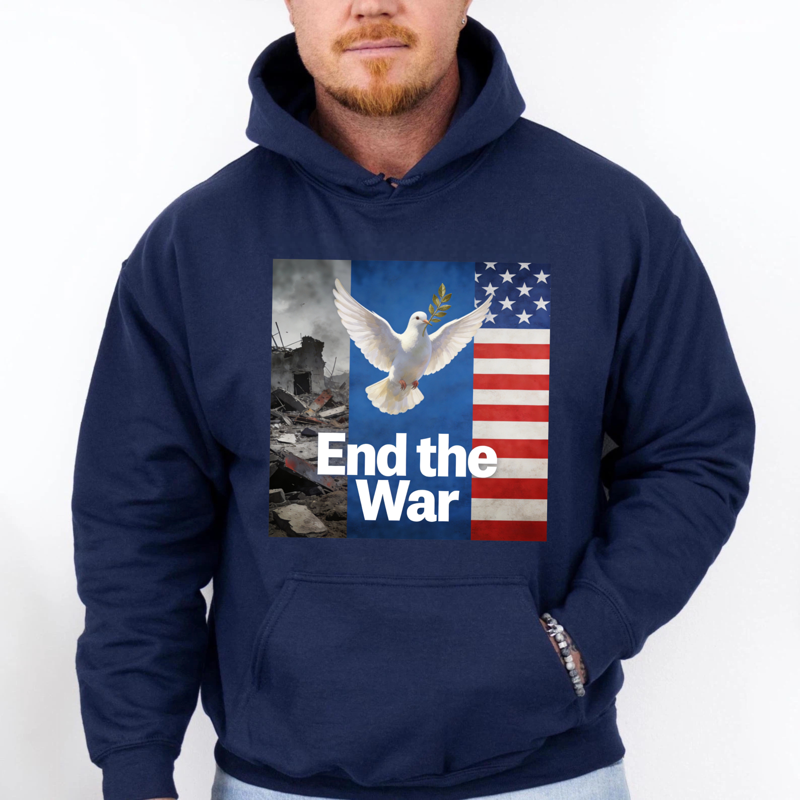 TEECURENT End The War Peace Dove American Flag Hoodie Anti War Message Sweatshirt For Men And Women