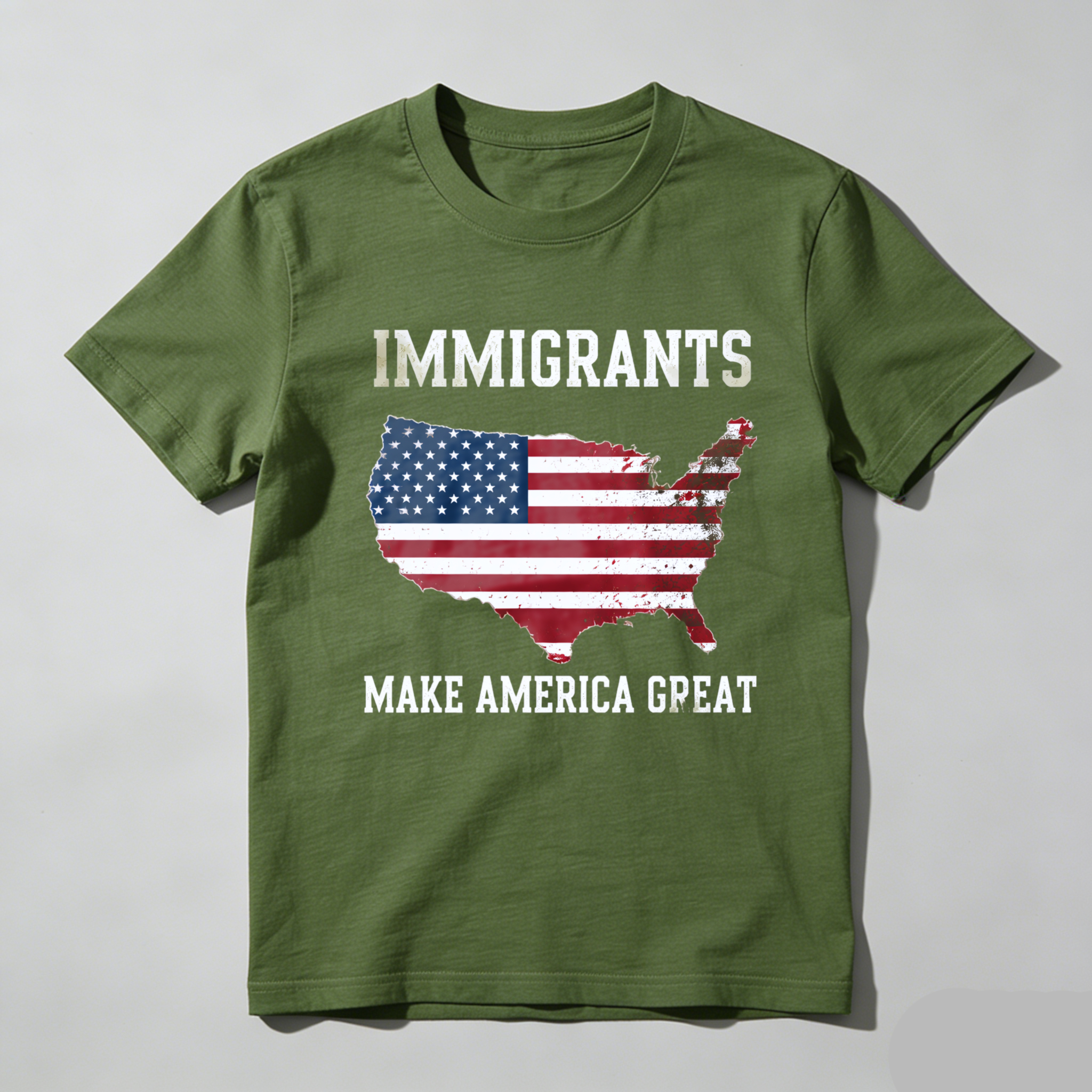 TEECURENTImmigrants Make America Great Usa Flag Map T Shirt-TeeCurent