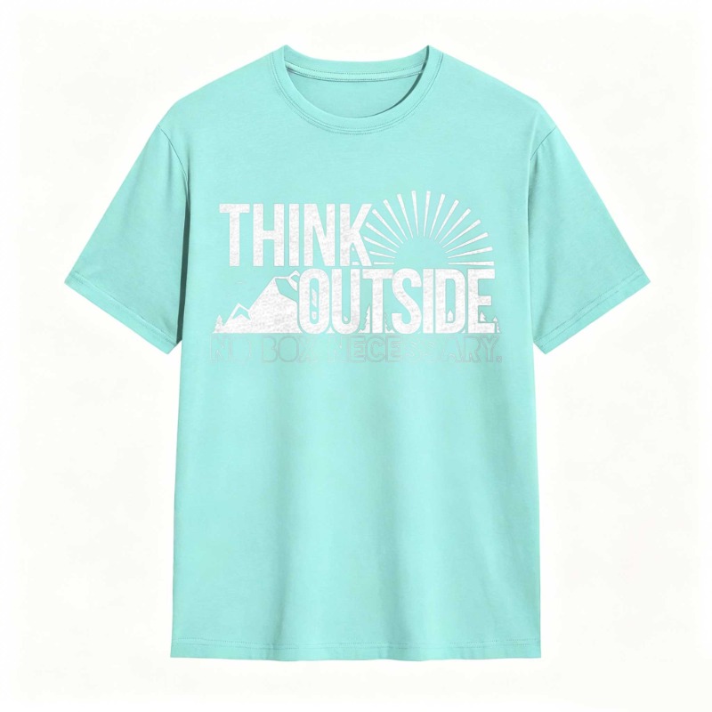 Think Outside No Box Necessary Mountain Sunburst Design T-shirt