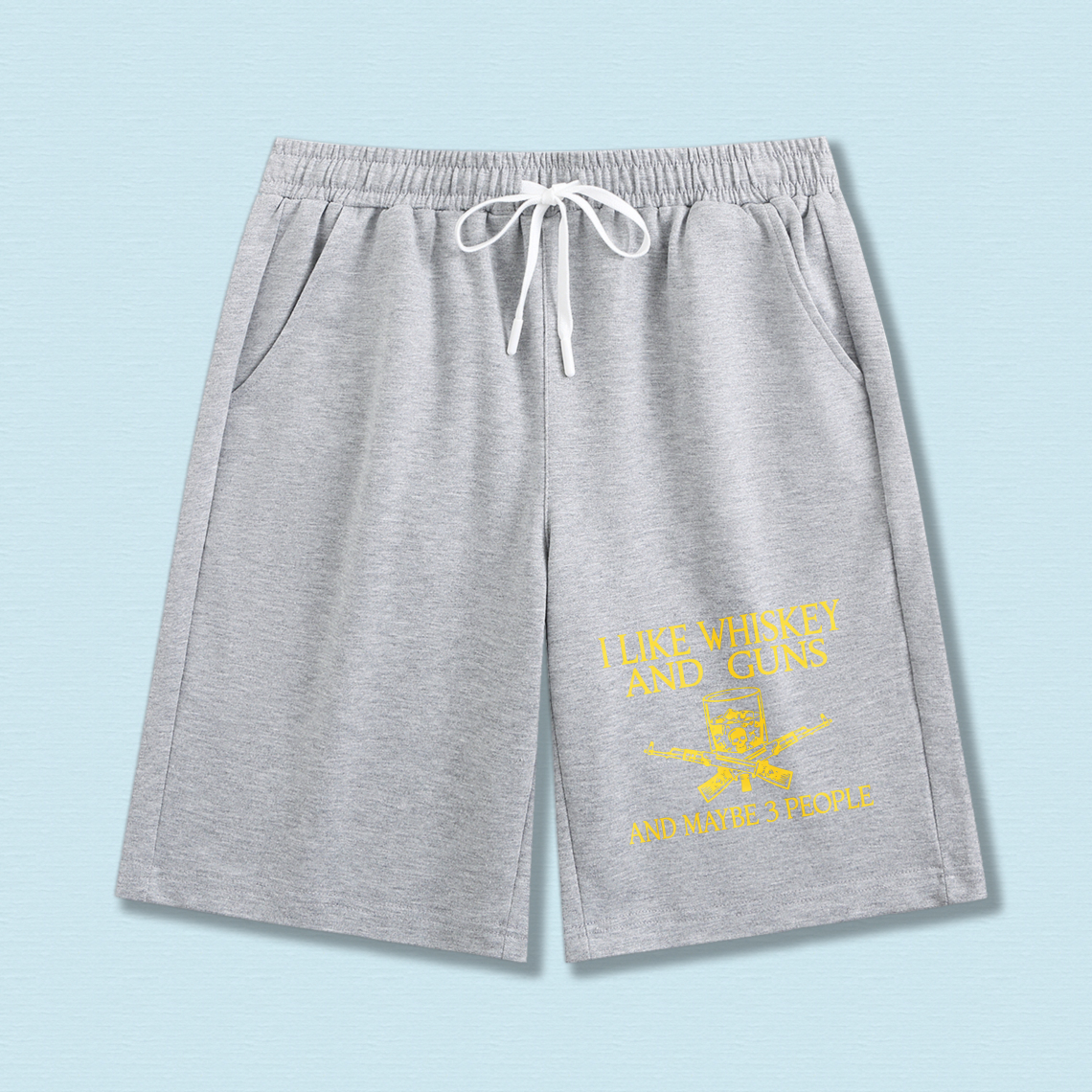 TEECURENT I Like Whiskey And Guns And Maybe 3 People Men's Black Shorts With Drawstring Waistband Casual Athletic Wear