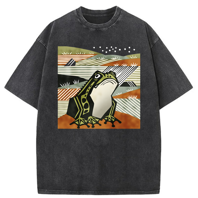 Frog In Abstract Landscape Pattern tshirt 100% cotton