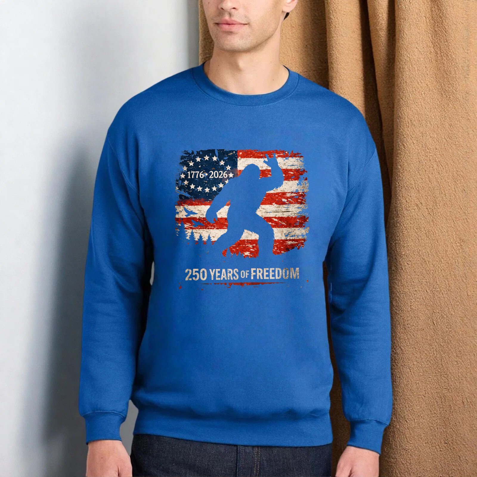 American Flag Bigfoot 250 Years Of Freedom Sweatshirt 1776 2026 Patriotic Usa Design Crewneck Pullover