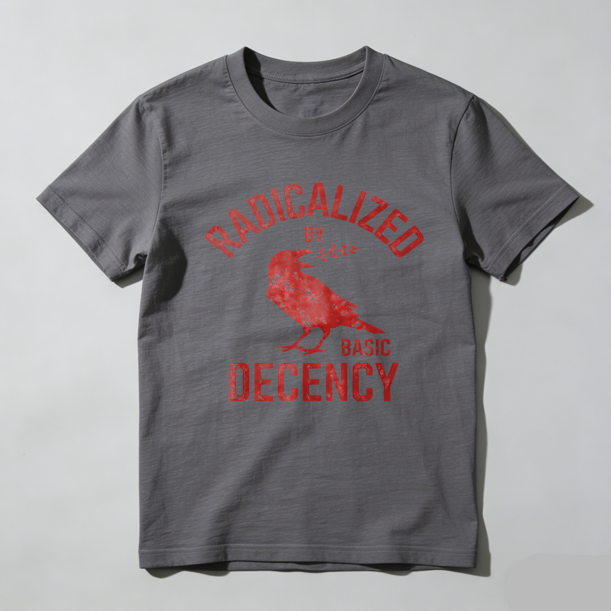 TEECURENTRadicalized By Basic Decency T Shirt With Crow Graphic Design Black Cotton Men Women Unisex Apparel-TeeCurent