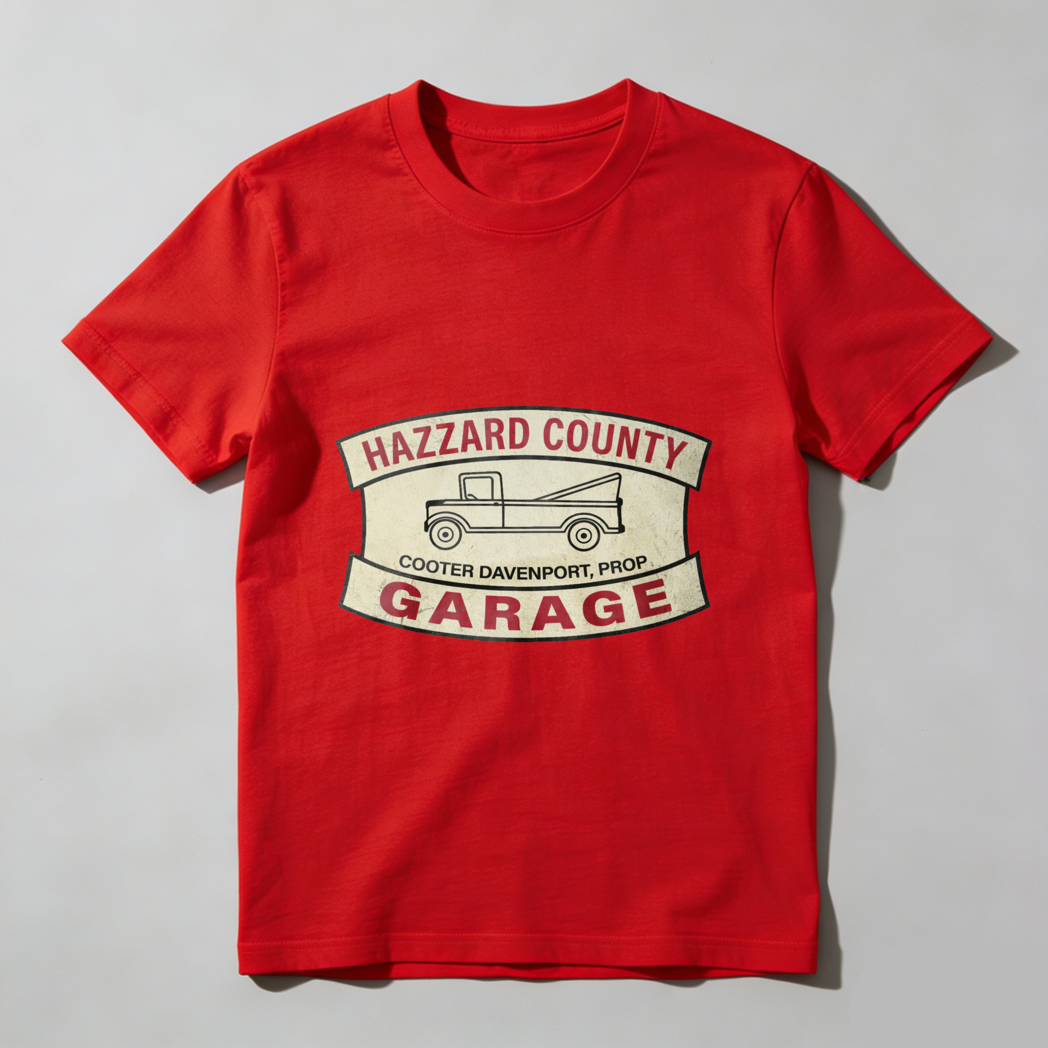 Hazzard County Garage T Shirt Cooter Davenport Prop Classic Truck Design Black Cotton Tee