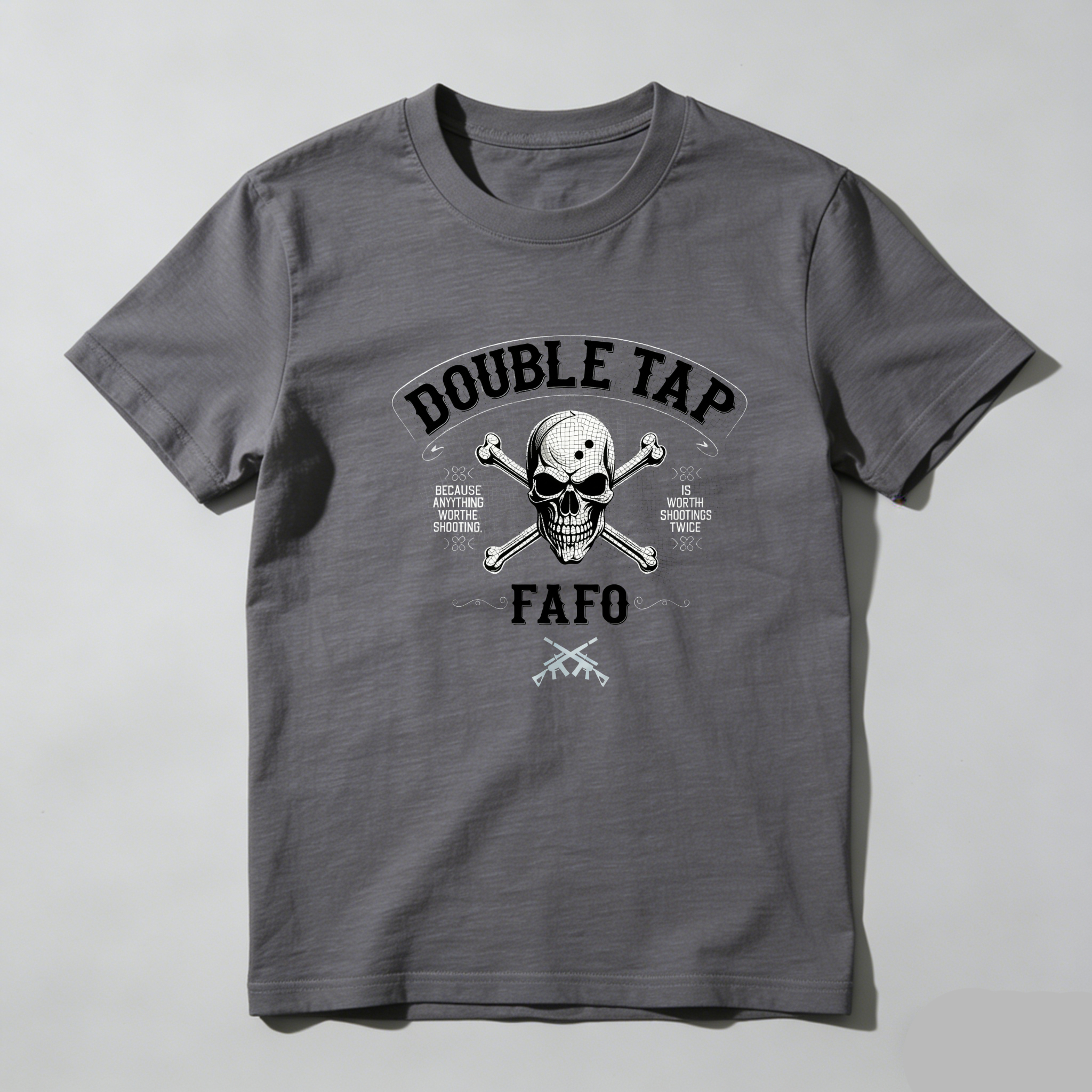 TEECURENT Double Tap Skull Crossbones Fafo Pure Cotton Short Sleeve T-Shirt-TeeCurent