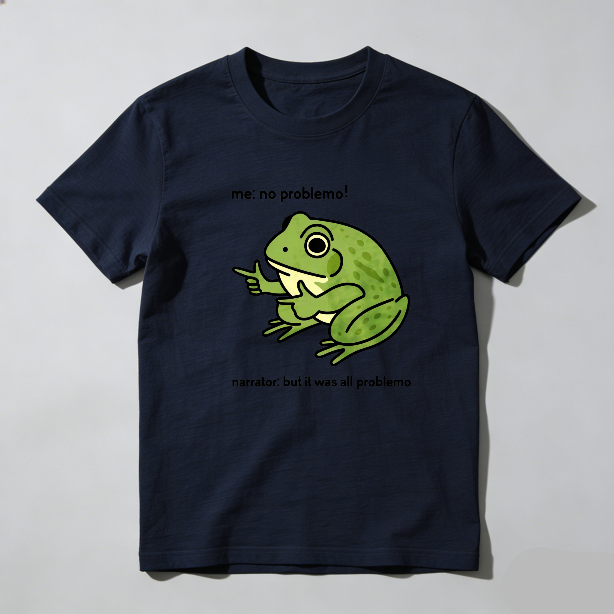 TEECURENT Frog No Problemo Narrator All Problemo Pure Cotton Short Sleeve T-Shirt-TeeCurent