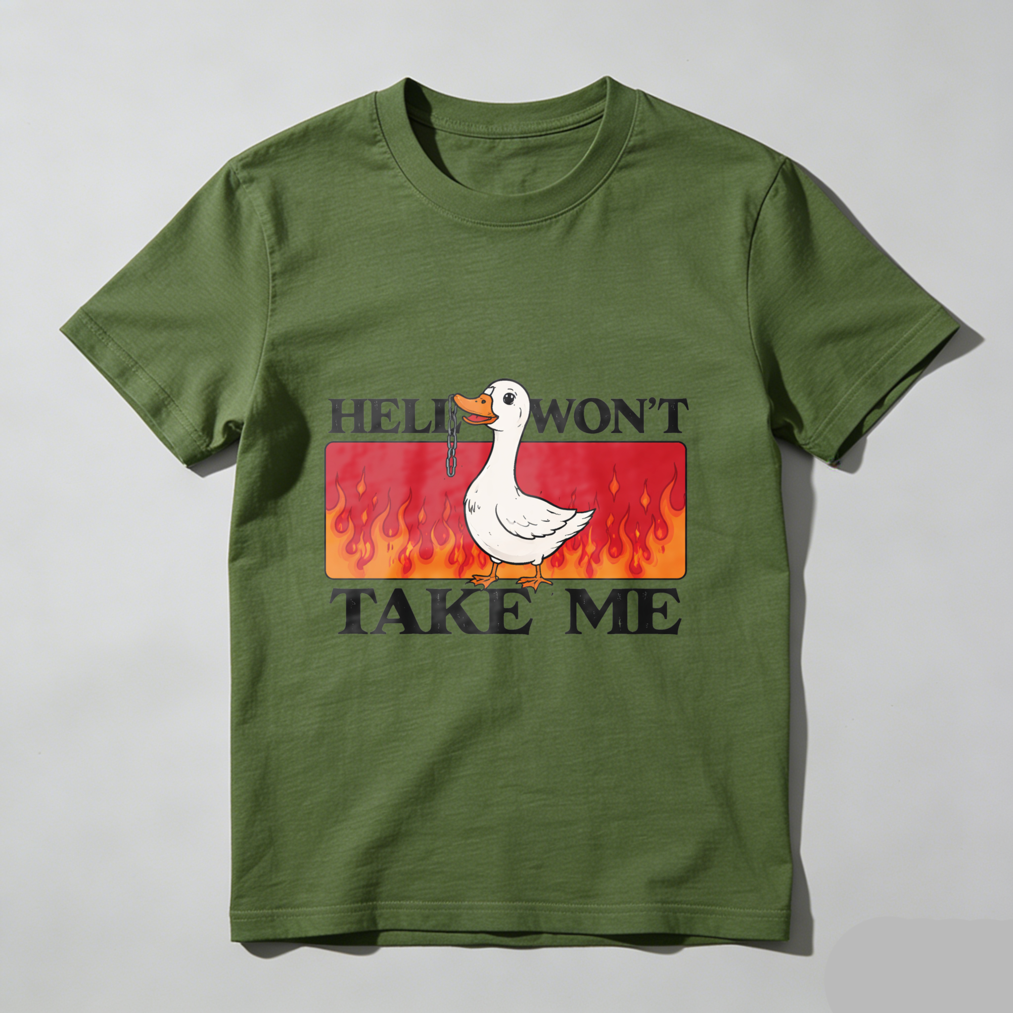 Duck Hell Wont Take Me Funny T Shirt With Flame Design Humor Graphic Tee For Men Women Unisex Casual Wear