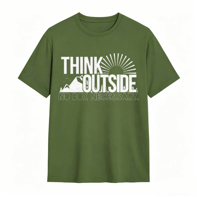 Think Outside No Box Necessary Mountain Sunburst Design T-shirt