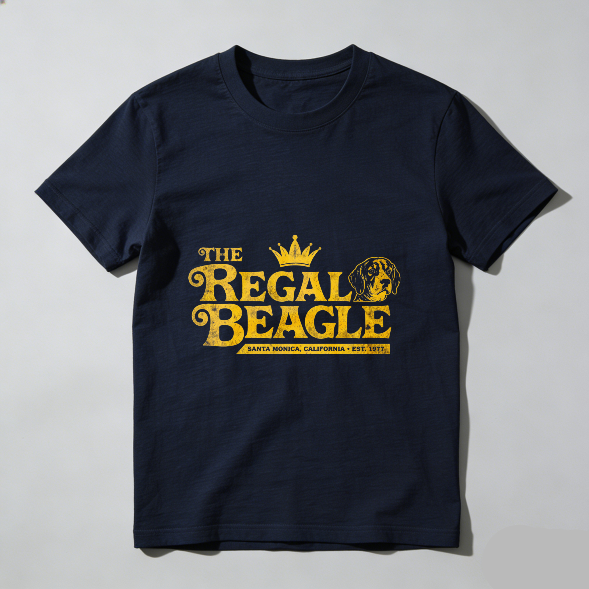 TEECURENT The Regal Beagle T-Shirt Santa Monica California Established 1977 Dog Lover Gift Golden Crown Design Black Men Women Unisex Apparel