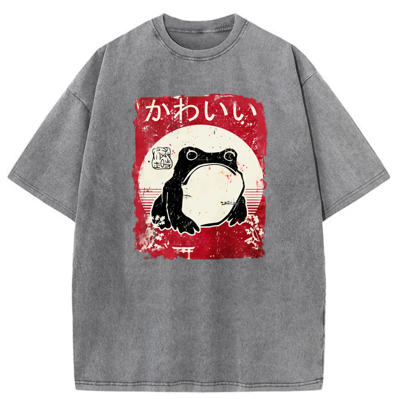Frog In Moon With Japanese Text tshirt 100% cotton