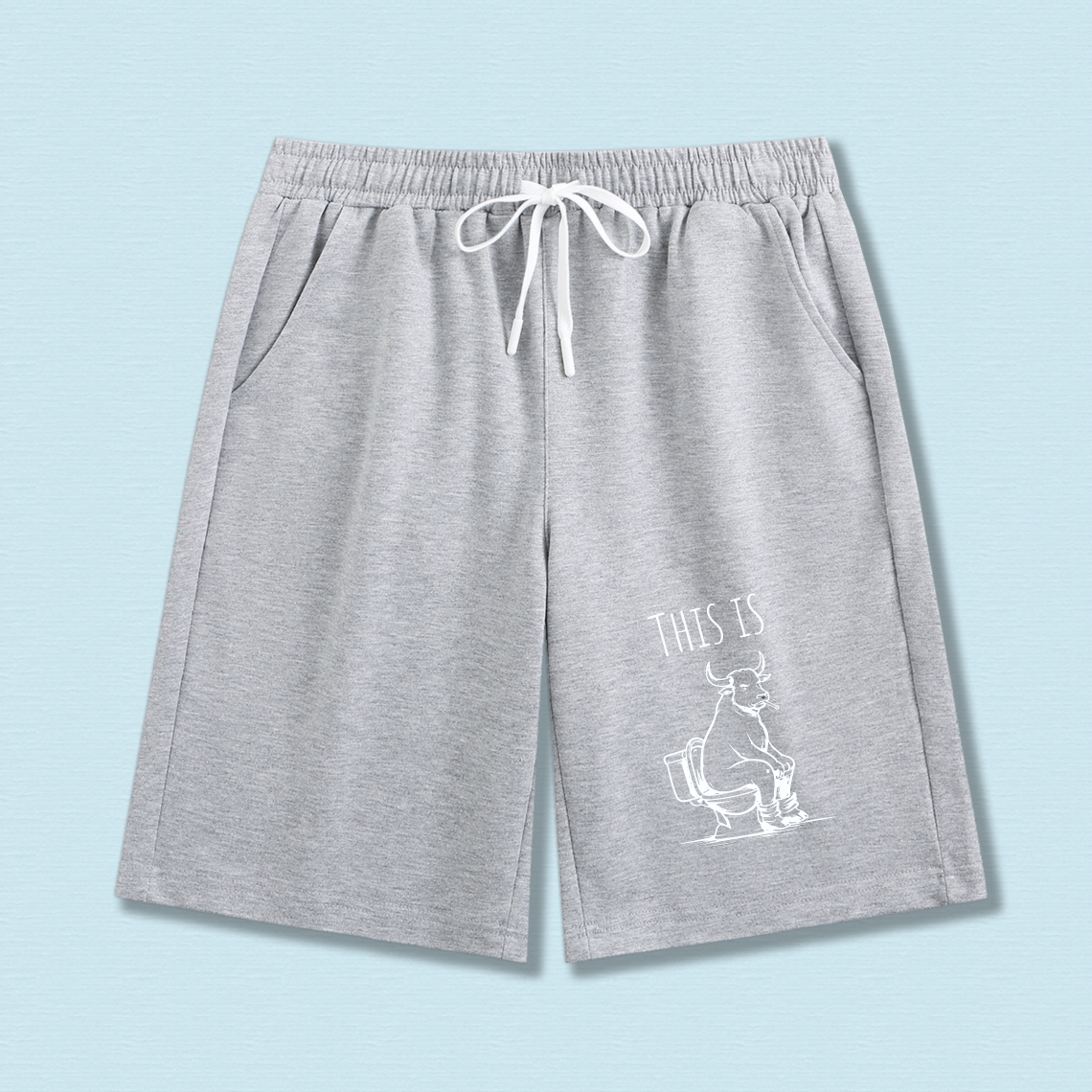 TEECURENT This Is Bull Funny Cow On Toilet Graphic Print Men's Shorts Casual Drawstring Athletic Wear