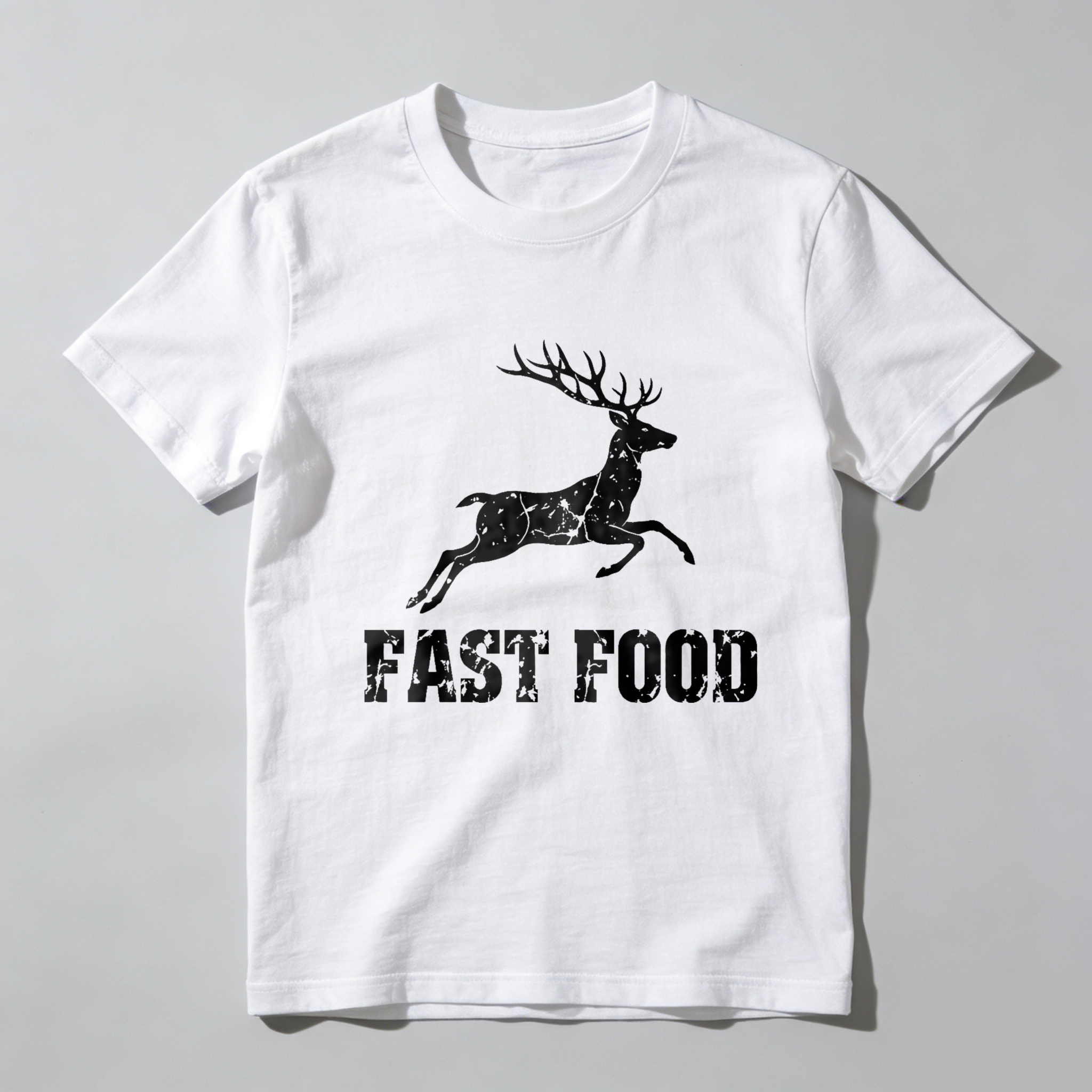 TEECURENT Fast Food Deer Running Graphic T-Shirt Black Men's Casual Shirt With Funny Wildlife Design-TeeCurent