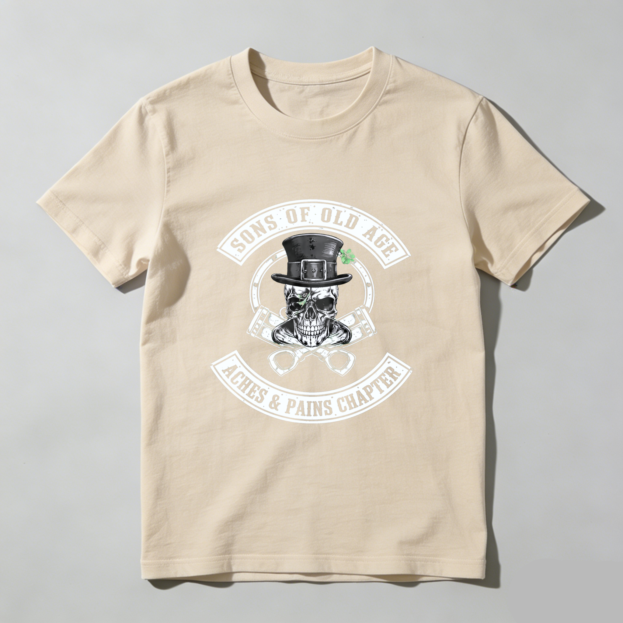 TEECURENT Sons Of Old Age Aches And Pains Chapter T Shirt Black Motorcycle Biker Skull Top Hat Design Men's Casual Wear