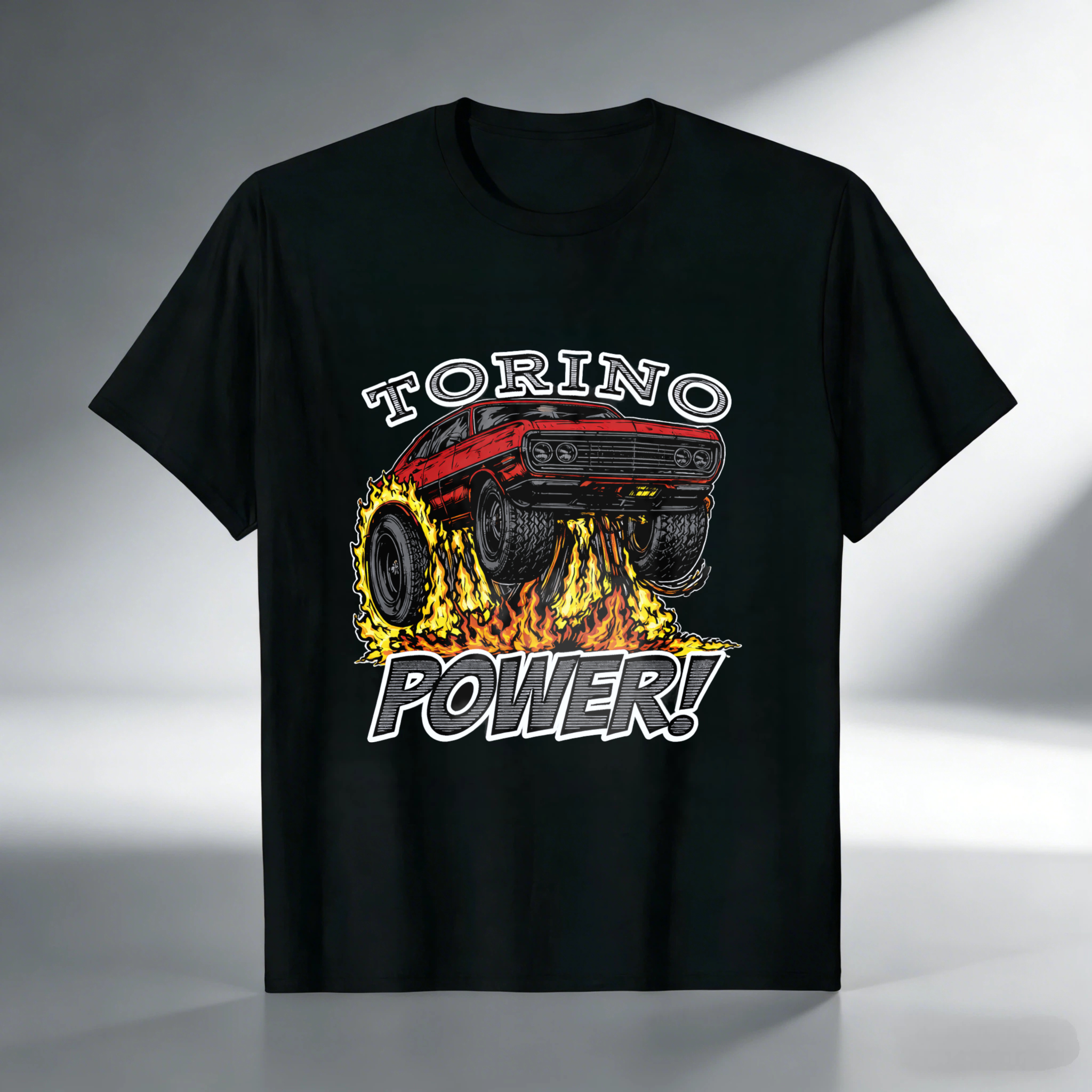 Torino Power Muscle Car T Shirt Classic Red Hot Rod Design Flame Graphic Men Women Auto Enthusiast Gift Apparel