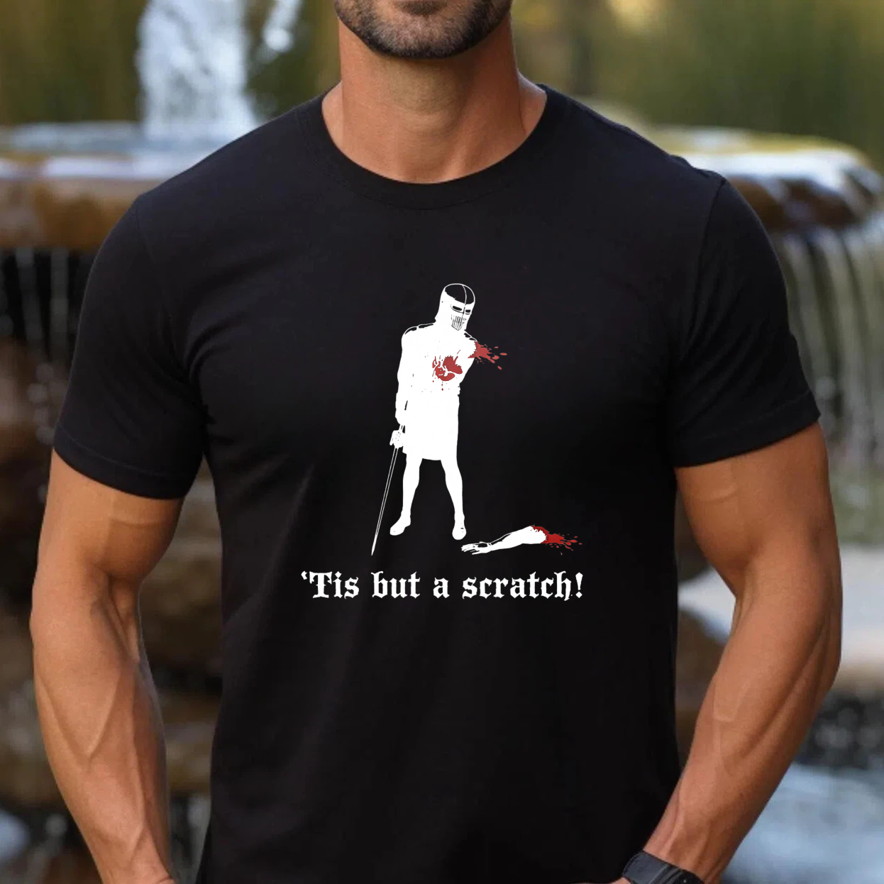 TEECURENT Tis But A Scratch Movie Quote T Shirt With Vampire Hunter Character Design