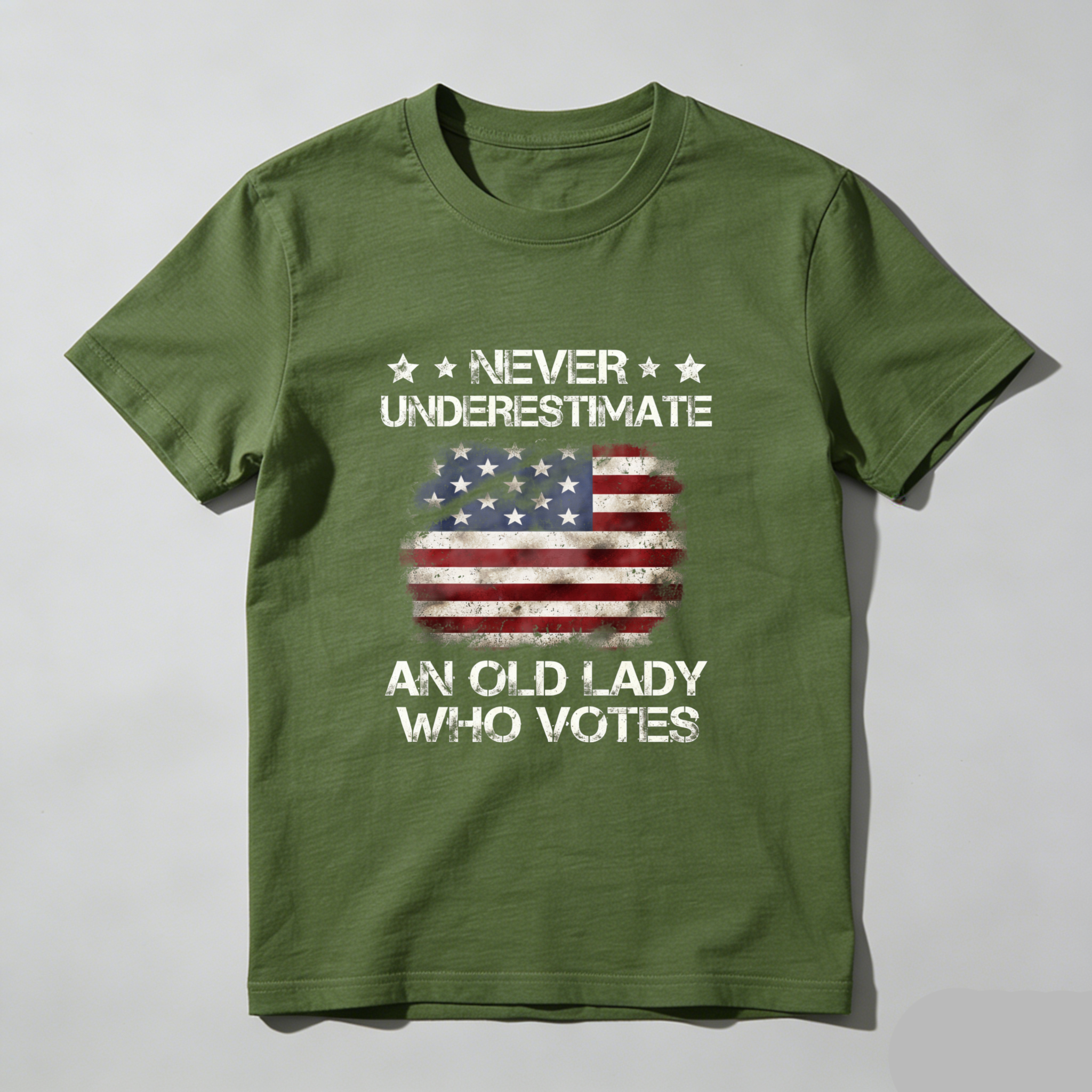 TEECURENT Never Underestimate An Old Lady Who Votes American Flag Patriotic T-Shirt WOMEN