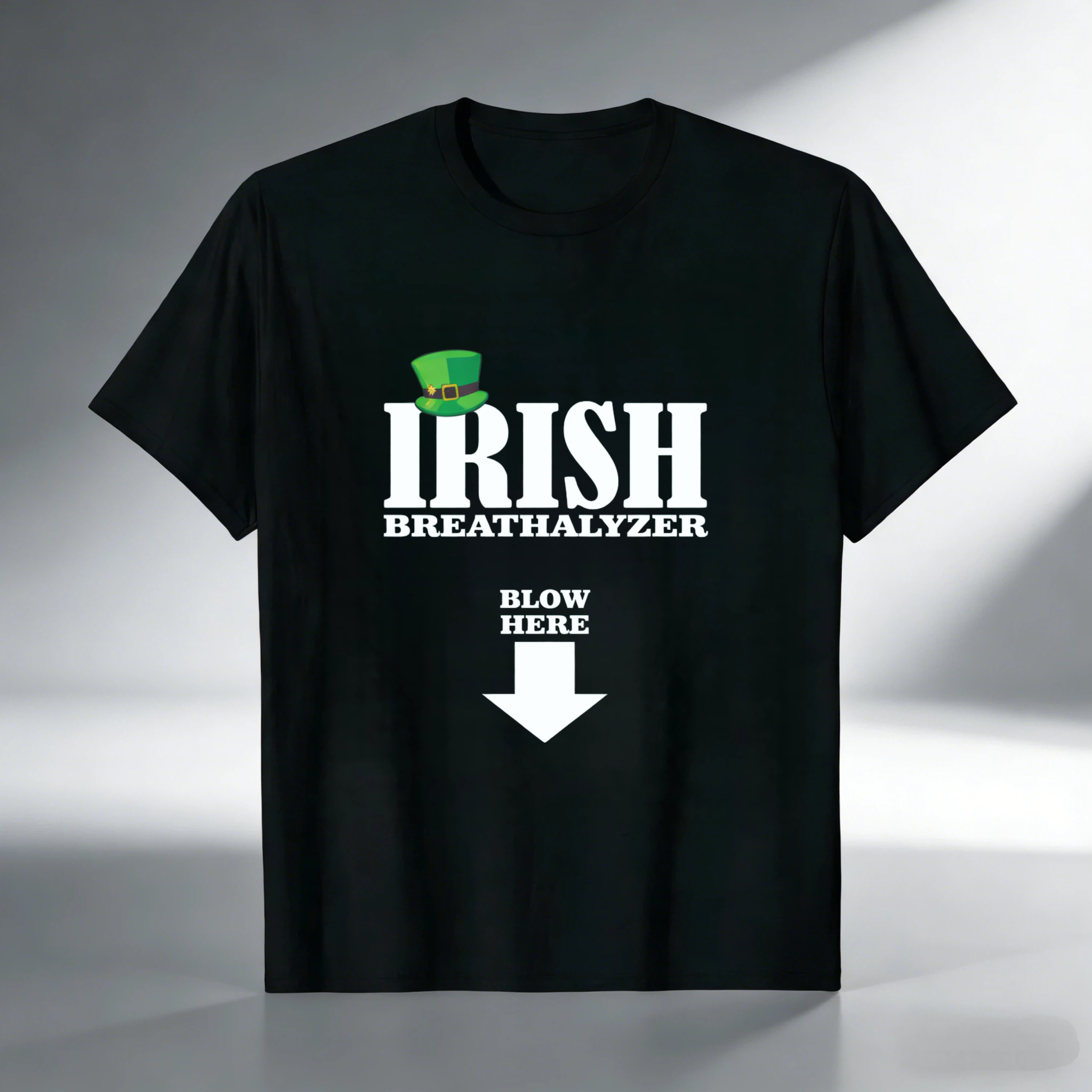 TEECURENT Irish Breathalyzer T-Shirt Blow Here St Patrick's Day Funny Shirt Men Women Unisex Casual Wear