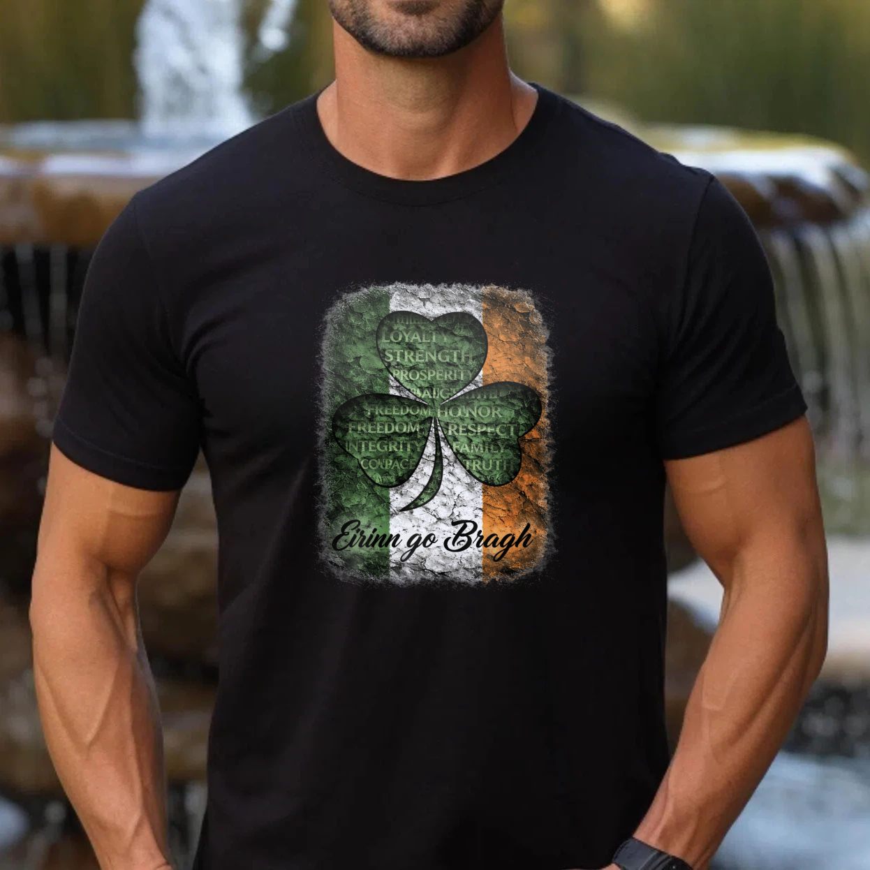 TEECURENT Irish Shamrock Flag T-Shirt With Erin Go Bragh And Irish Values Design For St Patrick's Day And Irish Pride