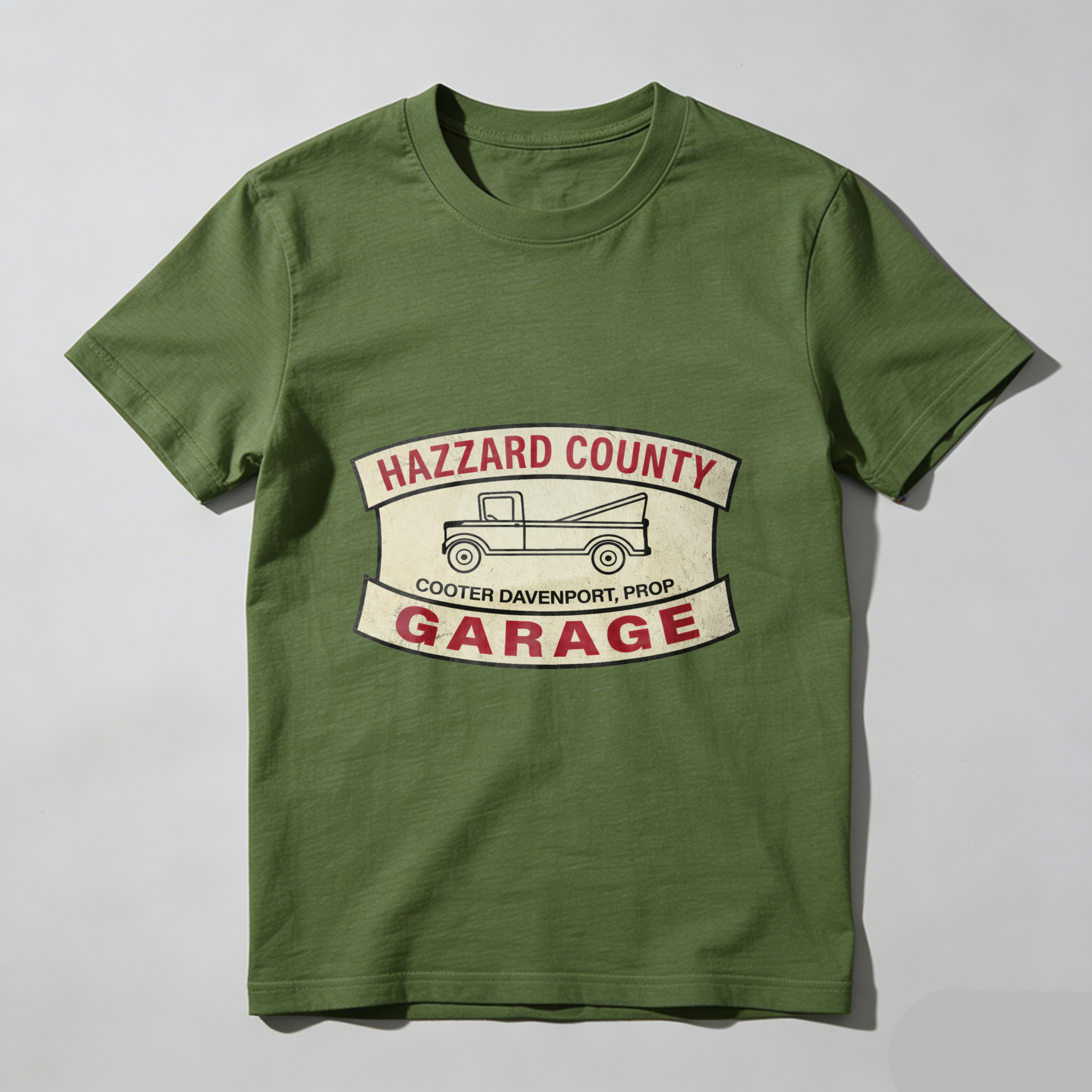 Hazzard County Garage T Shirt Cooter Davenport Prop Classic Truck Design Black Cotton Tee