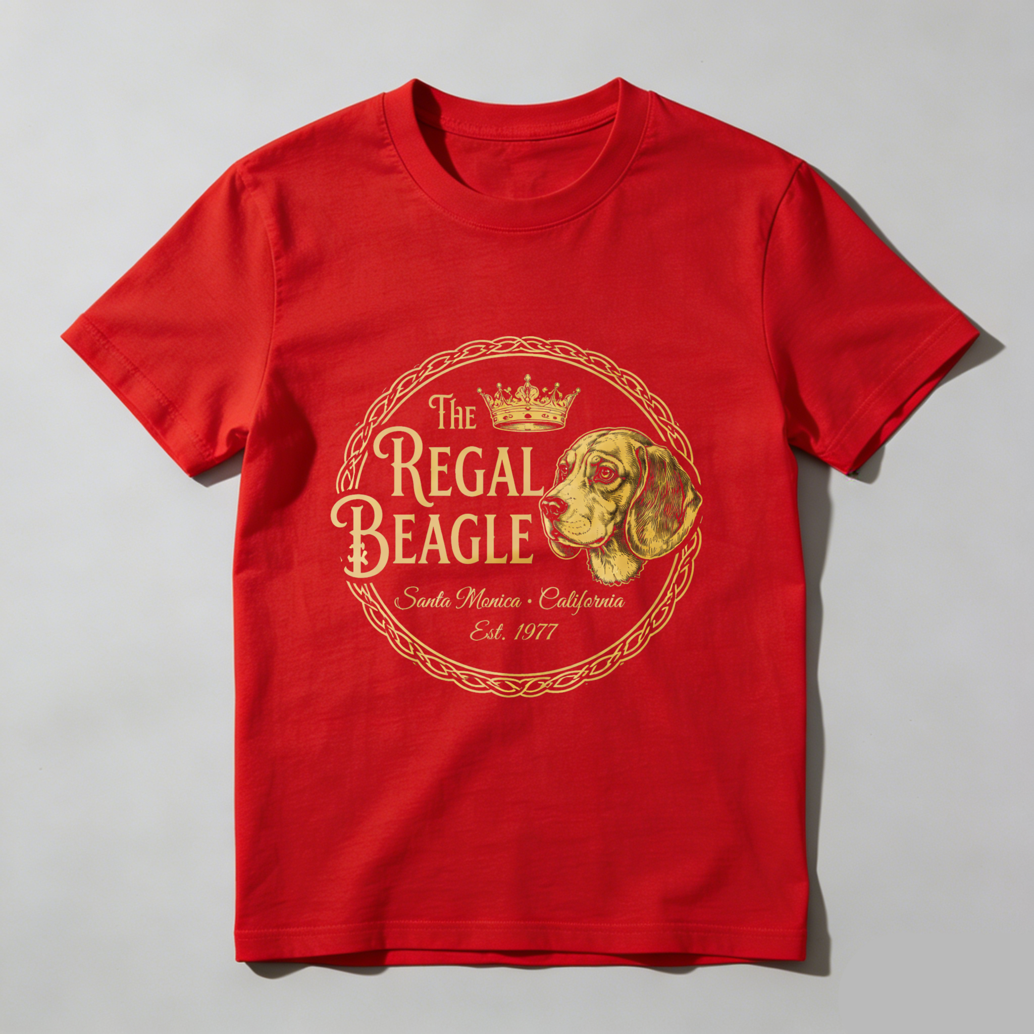 TEECURENT The Regal Beagle Dog Breed T Shirt Santa Monica California Established 1977 Gold Logo Black Cotton Men Women Unisex Apparel