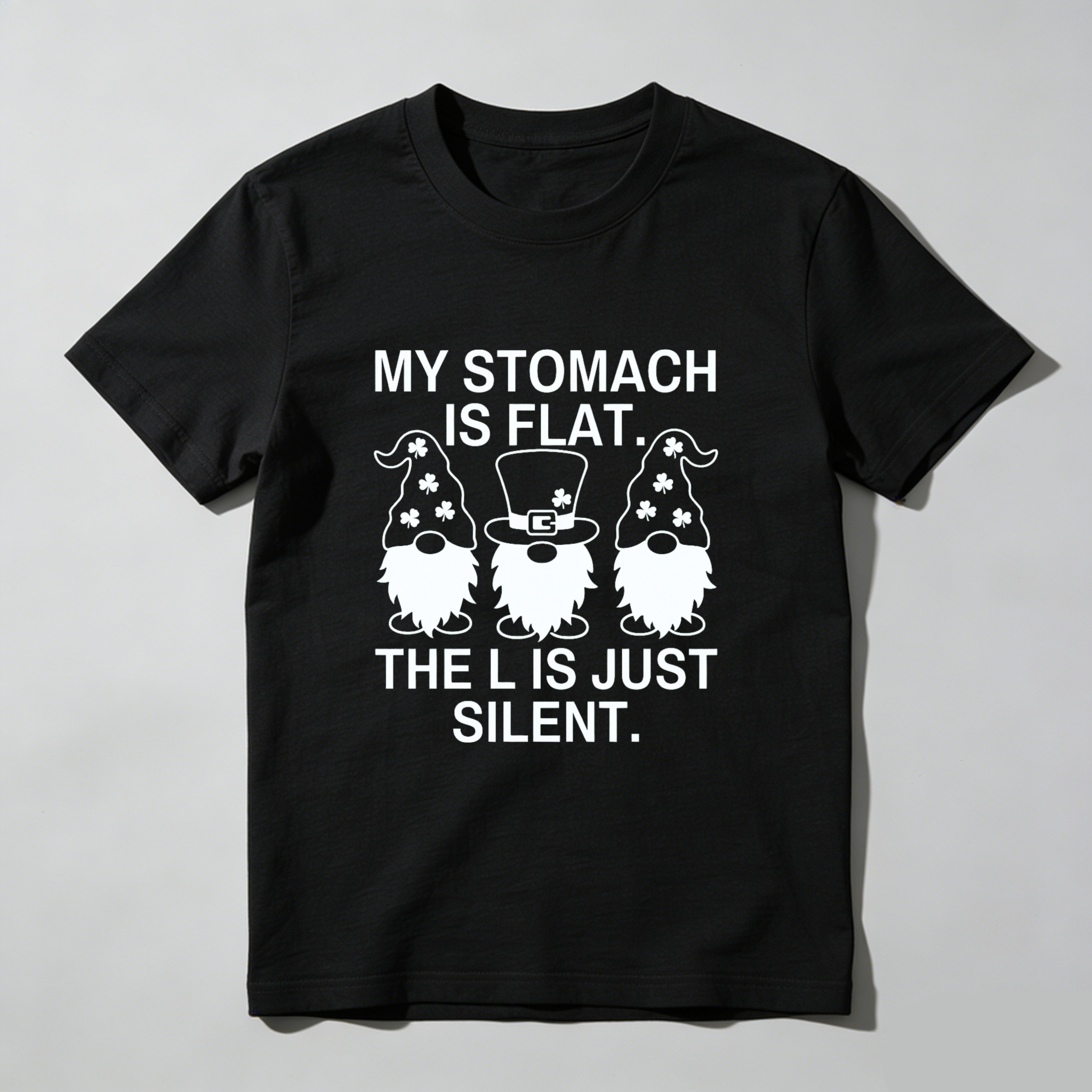 TEECURENT My Stomach Is Flat The L Is Just Silent Gnomes Funny T-Shirt