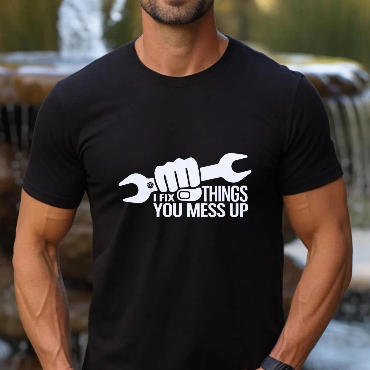 Fix Things You Mess Up Mechanic T-Shirt With Wrench And Fist Design