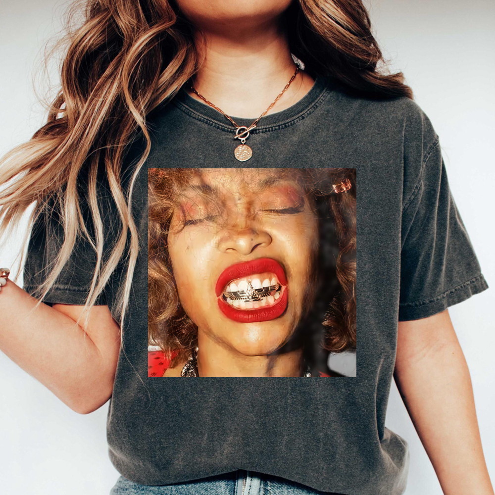Woman With Red Lipstick And Braces Unisex Washed T-shirt