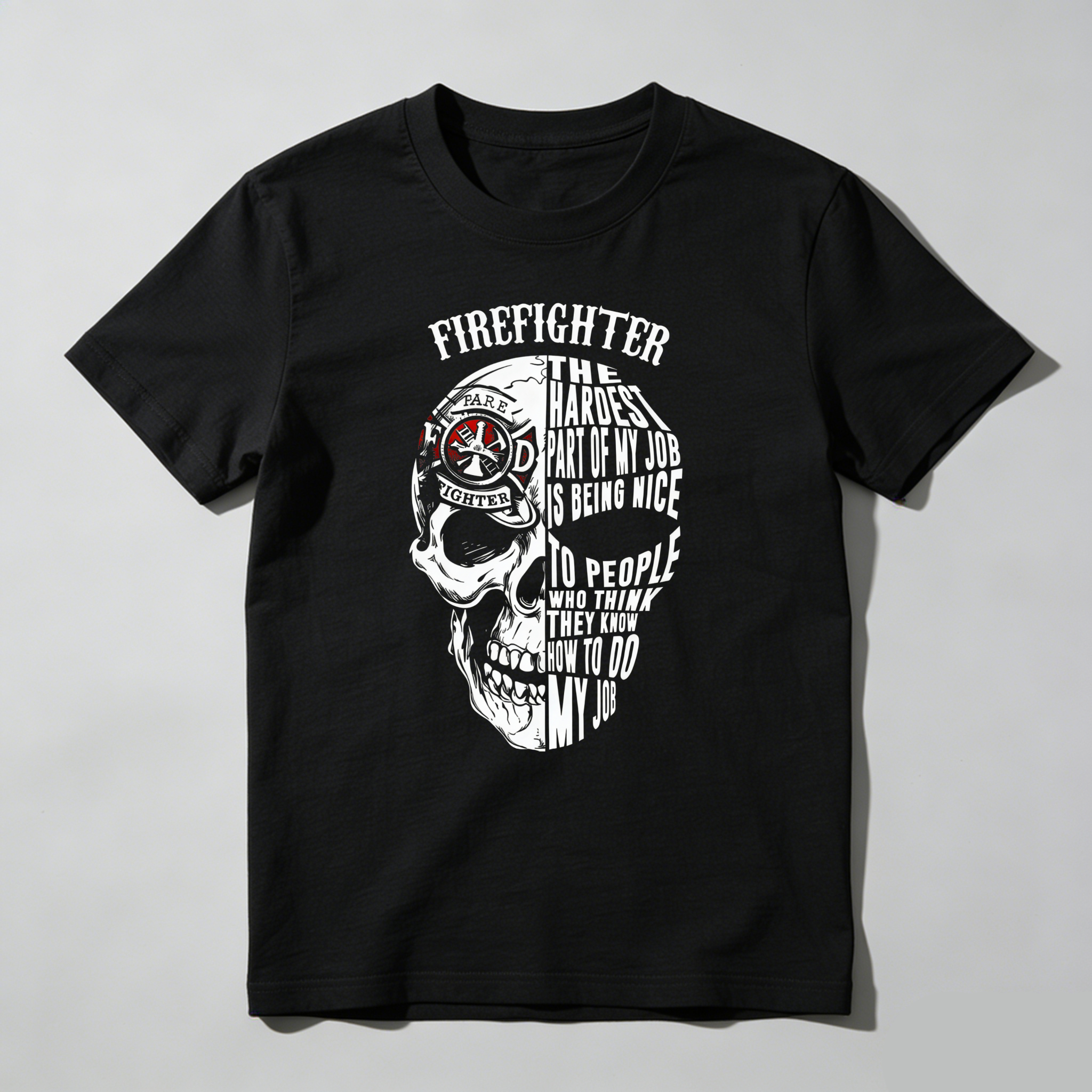 TEECURENT Firefighter Skull Design Pure Cotton Short Sleeve T Shirt-TeeCurent