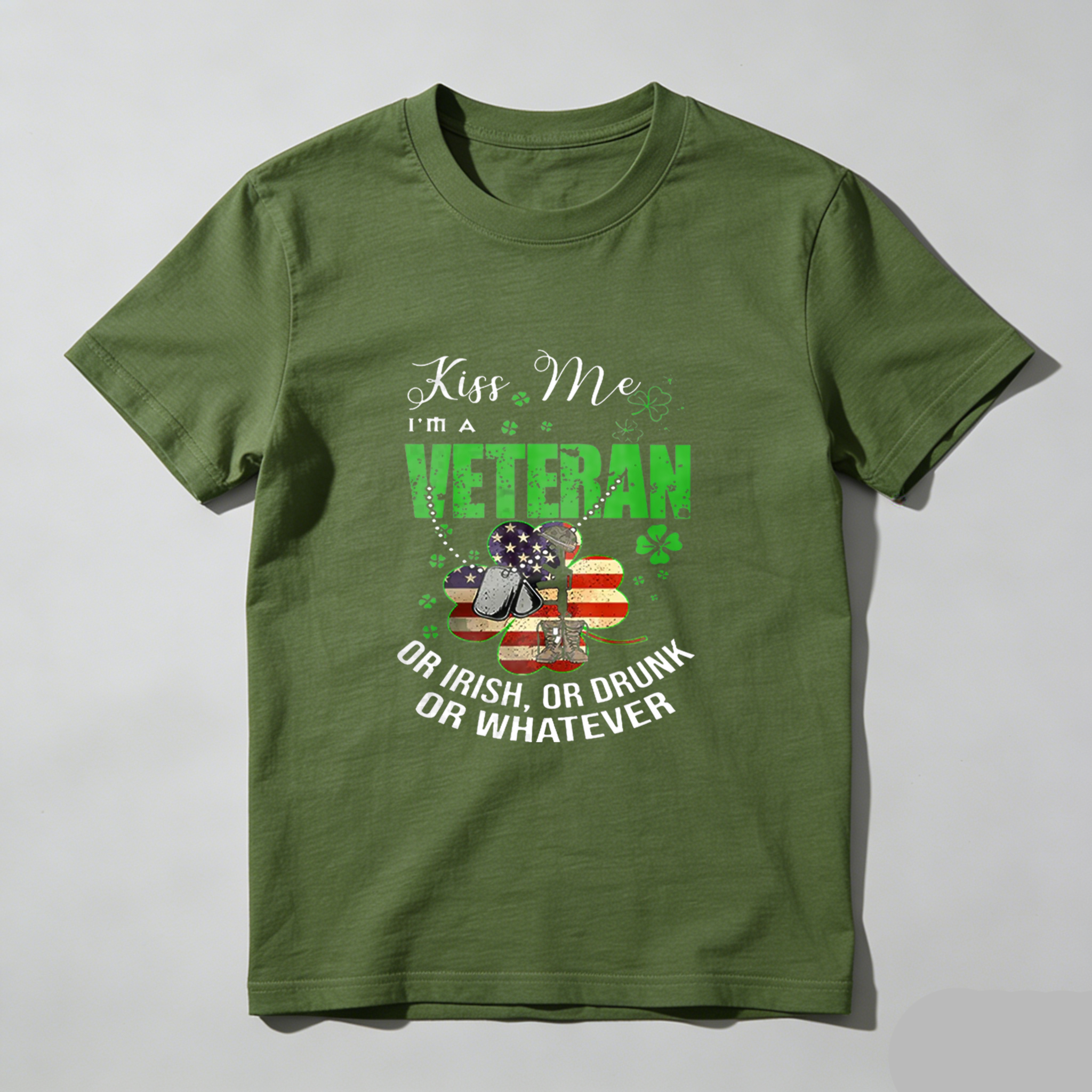 TEECURENT Kiss Me I'm A Veteran Or Irish Or Drunk Or Whatever tshirt 100% cotton
