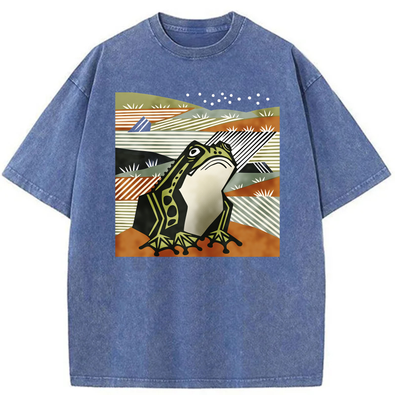 Frog In Abstract Landscape Pattern tshirt 100% cotton