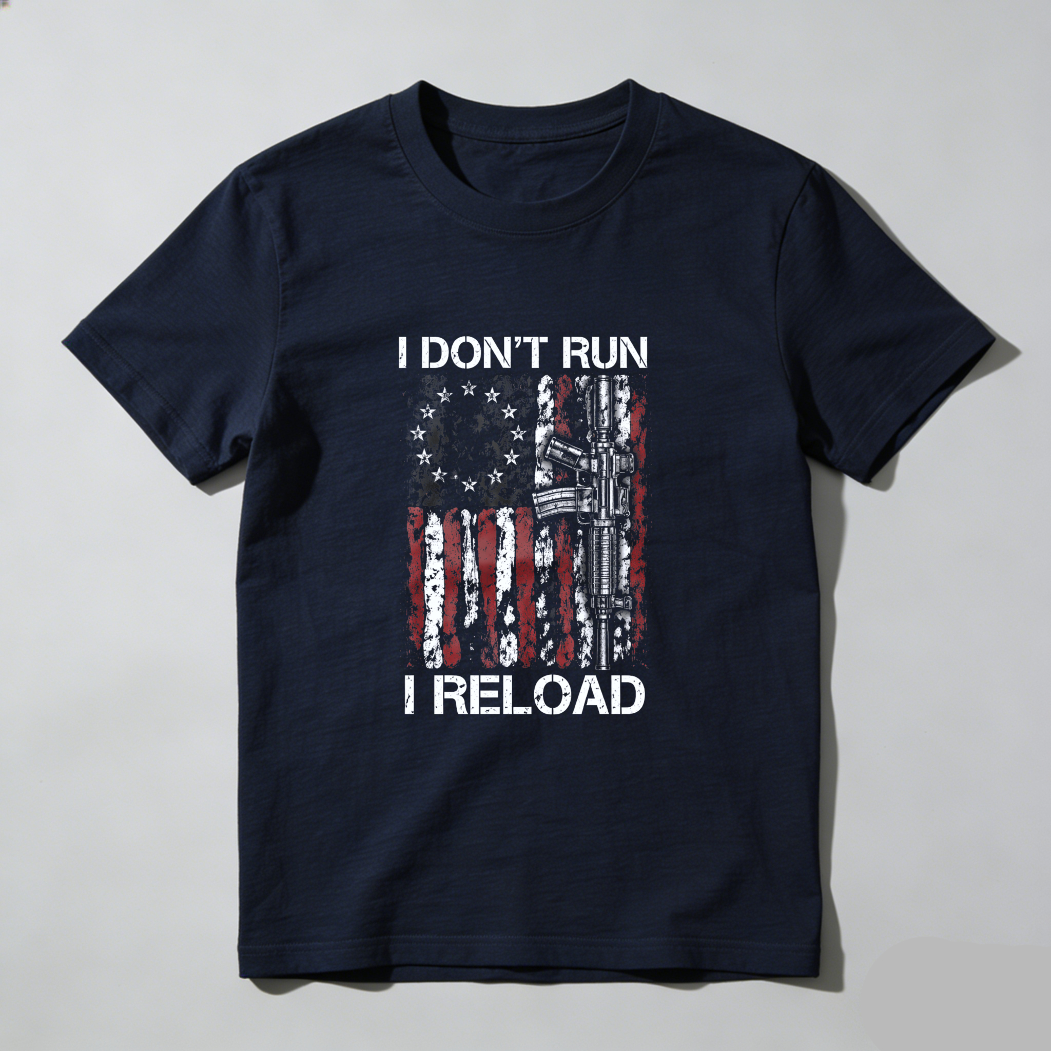 TEECURENT I Dont Run I Reload American Flag Gun T Shirt