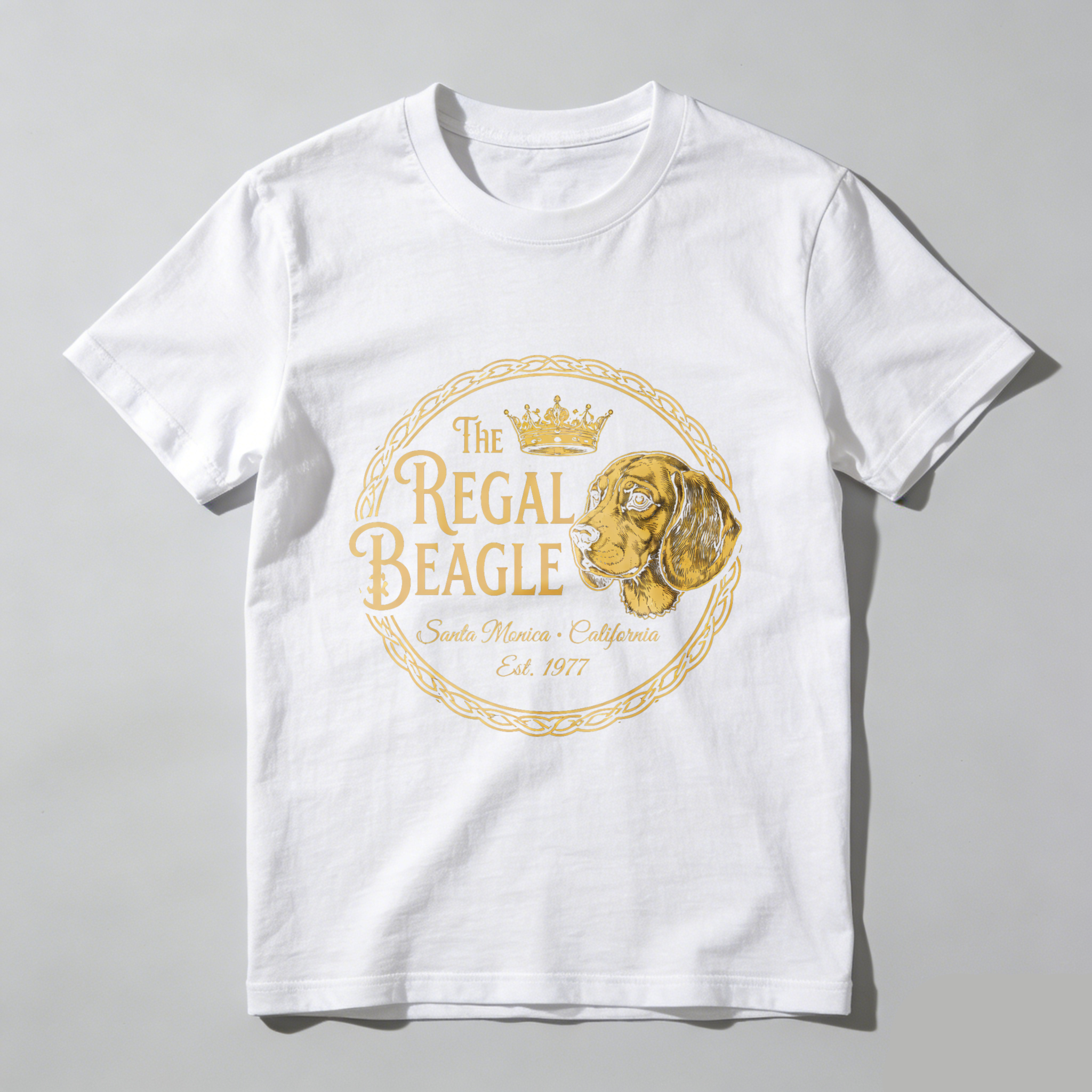 TEECURENT The Regal Beagle Dog Breed T Shirt Santa Monica California Established 1977 Gold Logo Black Cotton Men Women Unisex Apparel