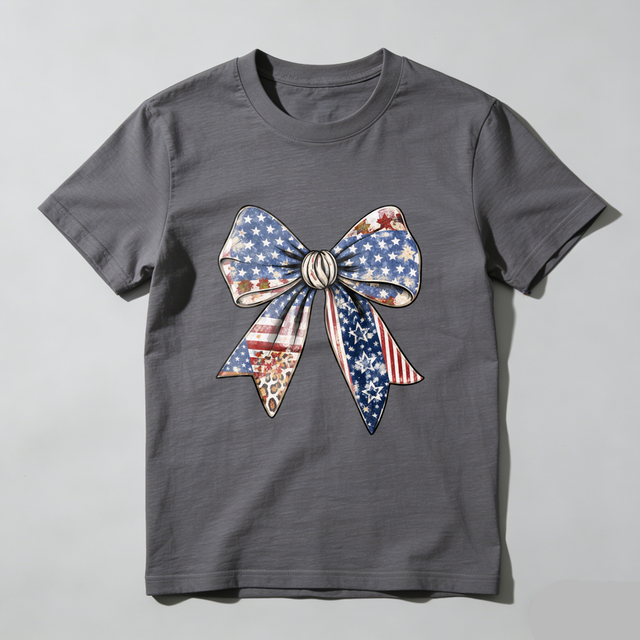 TEECURENT Patriotic American Flag Bow T-Shirt With Stars And Stripes Design For Independence Day Celebration WOMEN