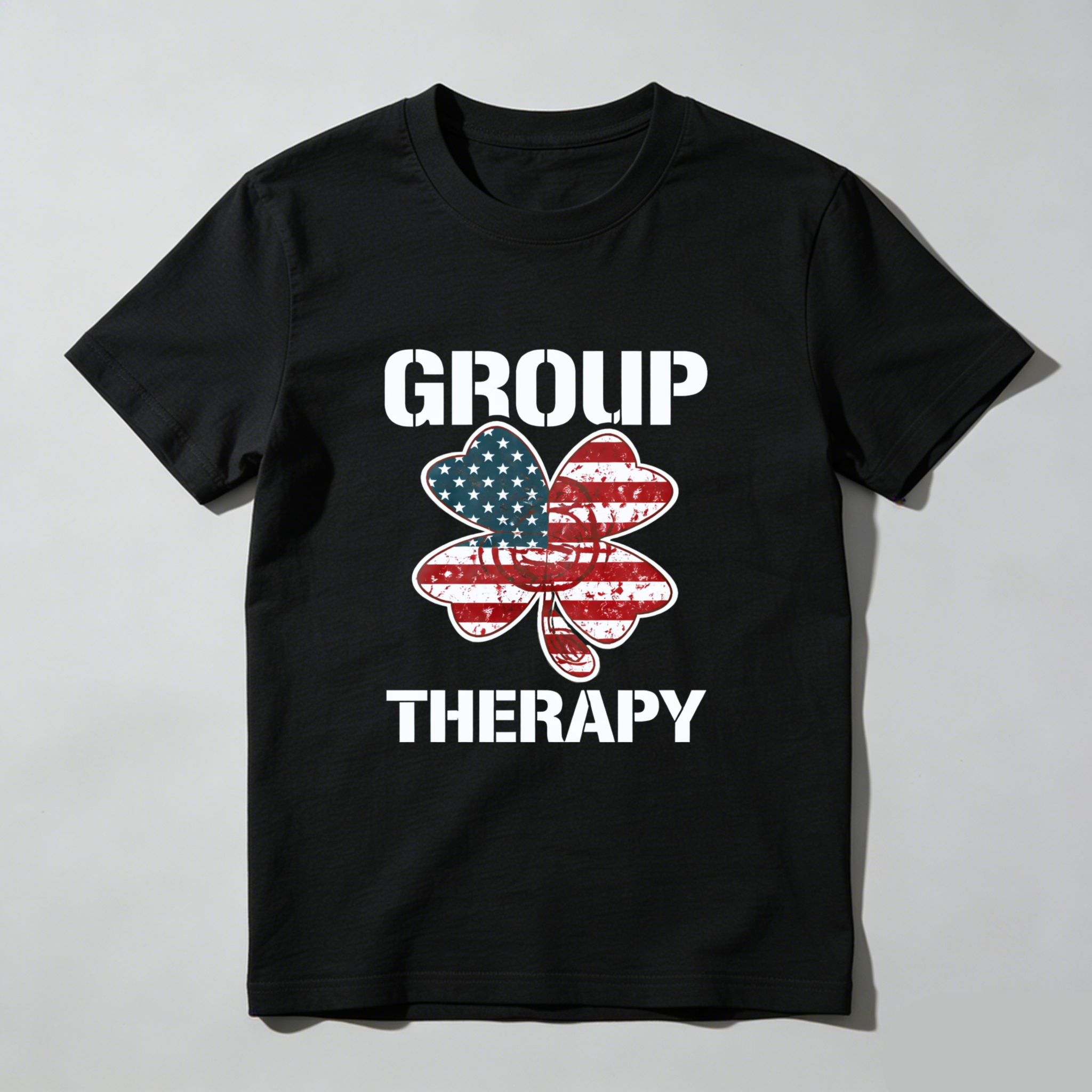 TEECURENT Group Therapy American Flag Shamrock T Shirt