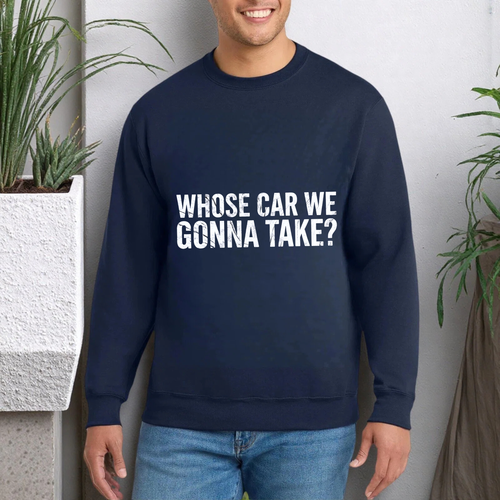 TEECURENT Whose Car We Gonna Take Sweatshirt Black Crewneck Long Sleeve Pullover Casual Graphic Sweatshirt For Men Women Unisex Fashion Streetwear Top