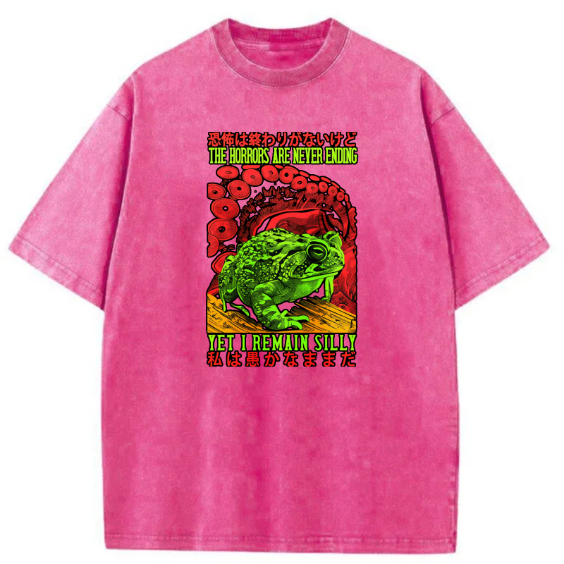 Green Frog Red Tentacles Horror Text Design tshirt 100% cotton